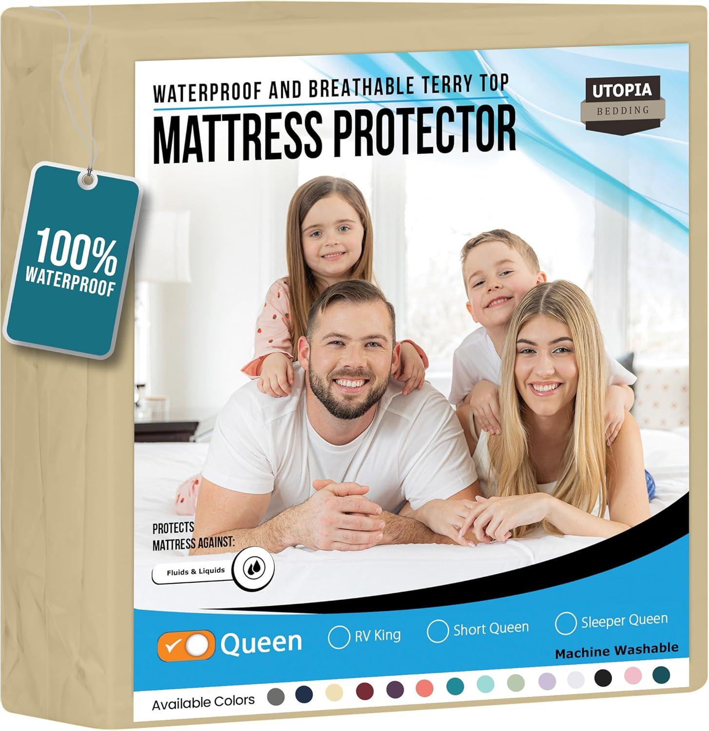 PEKUR Waterproof Mattress Protector – Fitted Sheet Style, Deep Pocket Cover Fits Up to 15 Inches, Washable & Breathable Mattress Topper