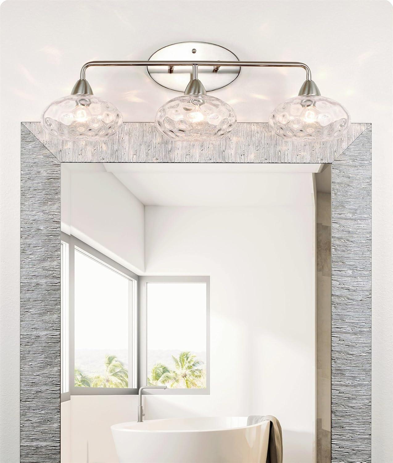 Kira Home Marina 26" Modern 3-Light Vanity/Bathroom Light + Hammered Glass Shades, Brushed Nickel Finish