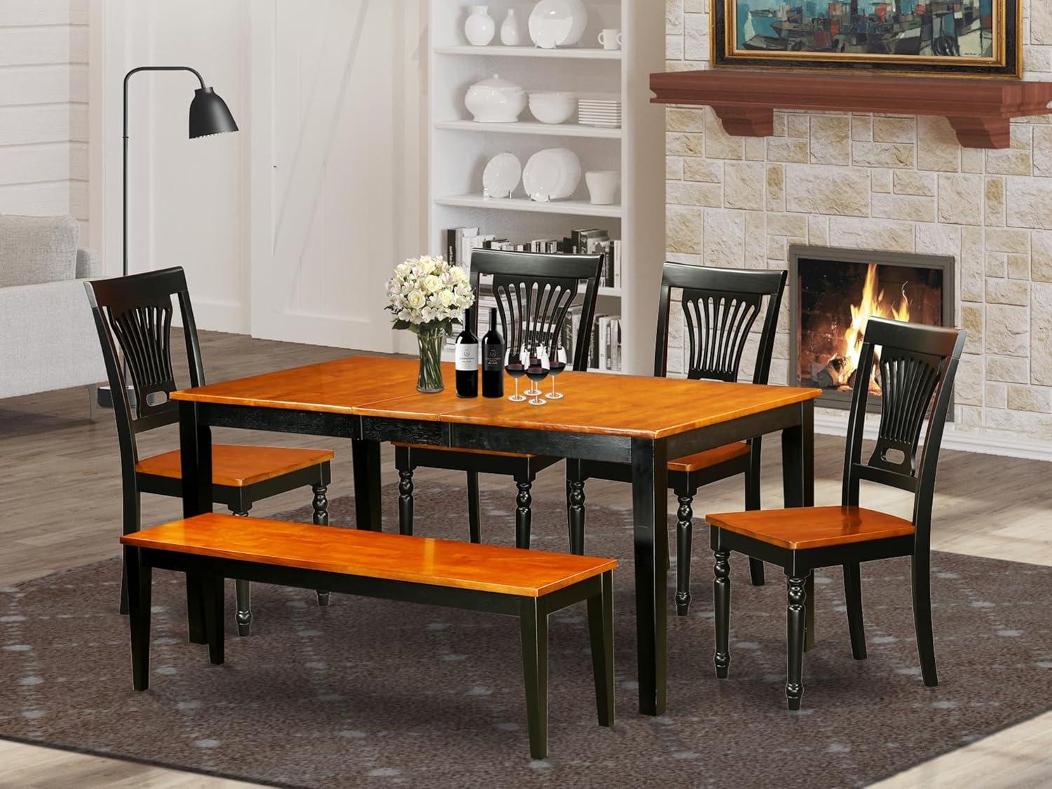 East West Furniture  Dining Set Contains a Rectangle Kitchen Table and Dining Chairs with a Bench (Chair Seat Type Options) NIAV6-BCH-LC 6