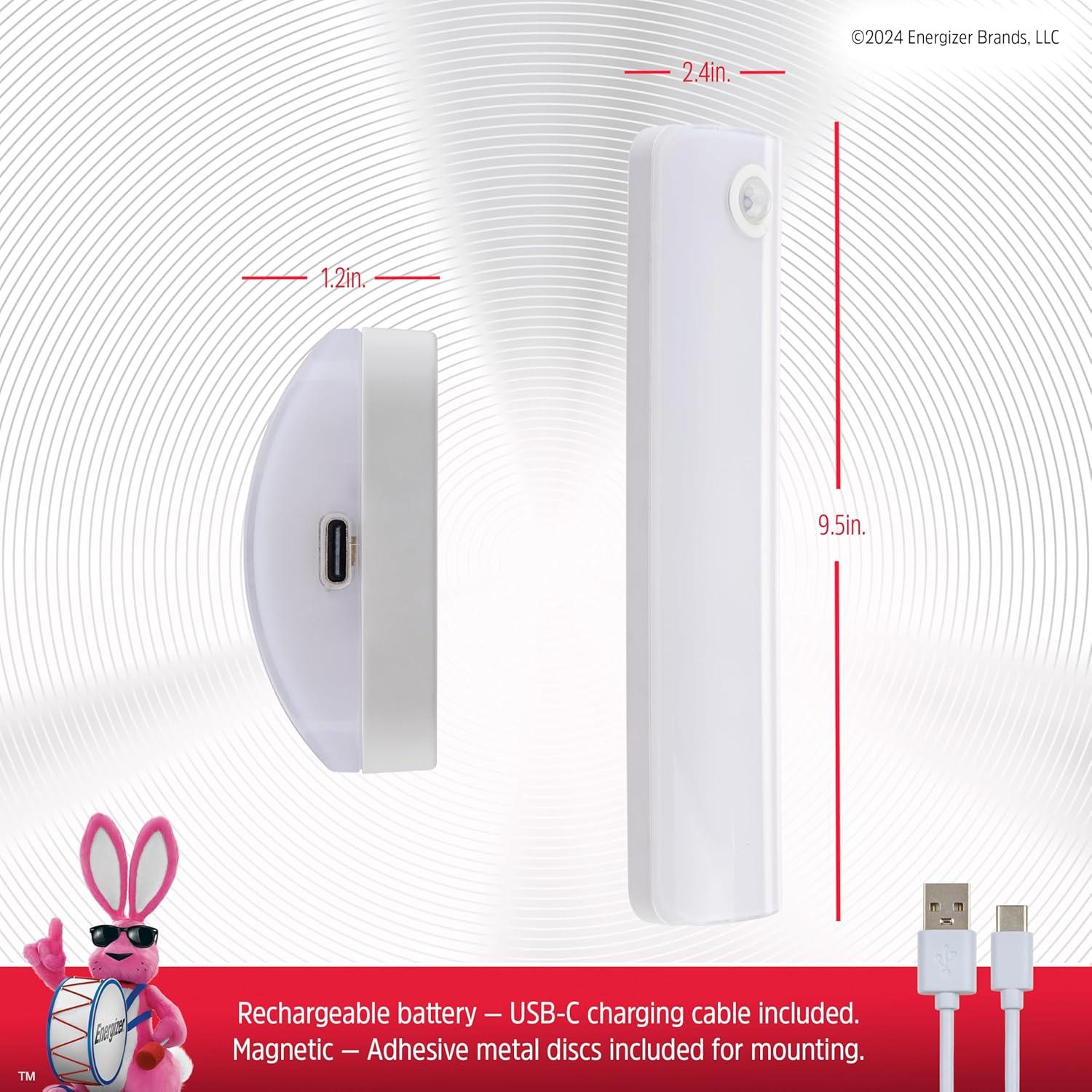 Energizer 9.5" Rechargeable Lithium Polymer 800 mAh Motion Sensing Light Bar: LED Closet Light, White