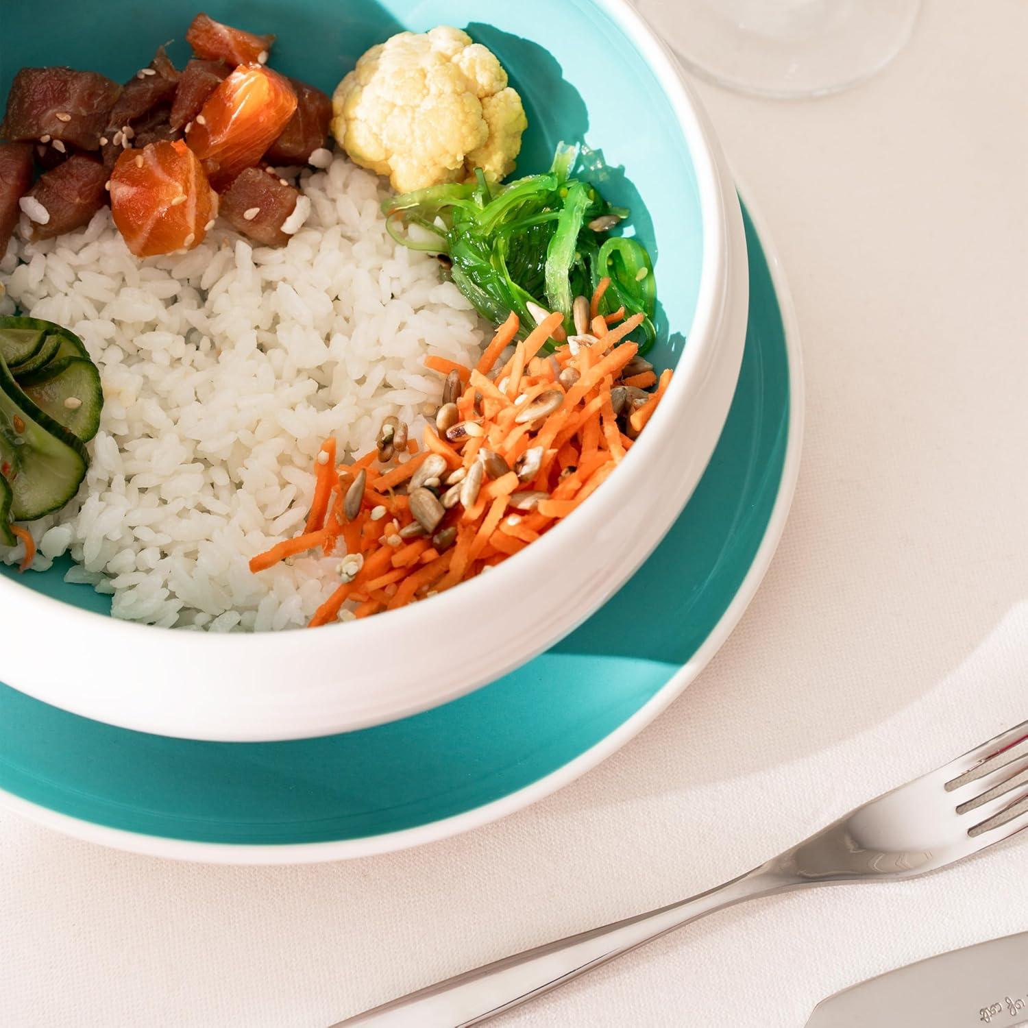 Porcelain Salad Bowls 7.2 x 3 in. Set Of 4 - Serving Bowl for Soup, Dessert, Ice Cream. Stackable Bowls for Oatmeal - Microwave, Oven, and Dishwasher Safe, Scratch Resistant 37 oz (Turquoise)