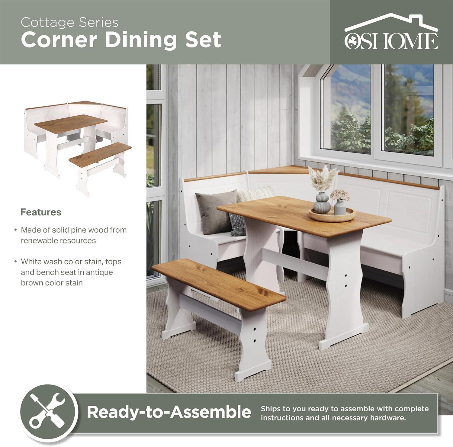 OS Home and Office Furniture Solid Pine Corner Dining Booth in White