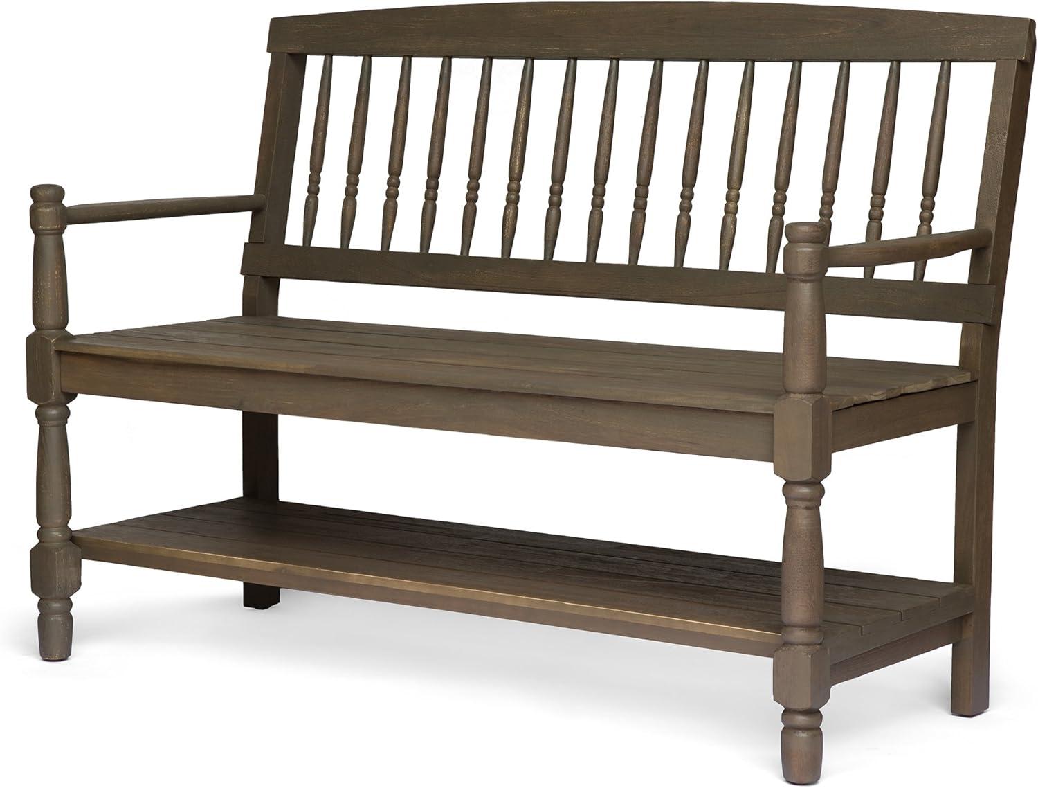 Rustic Acacia Wood Outdoor Bench with Spindle Backrest, Gray