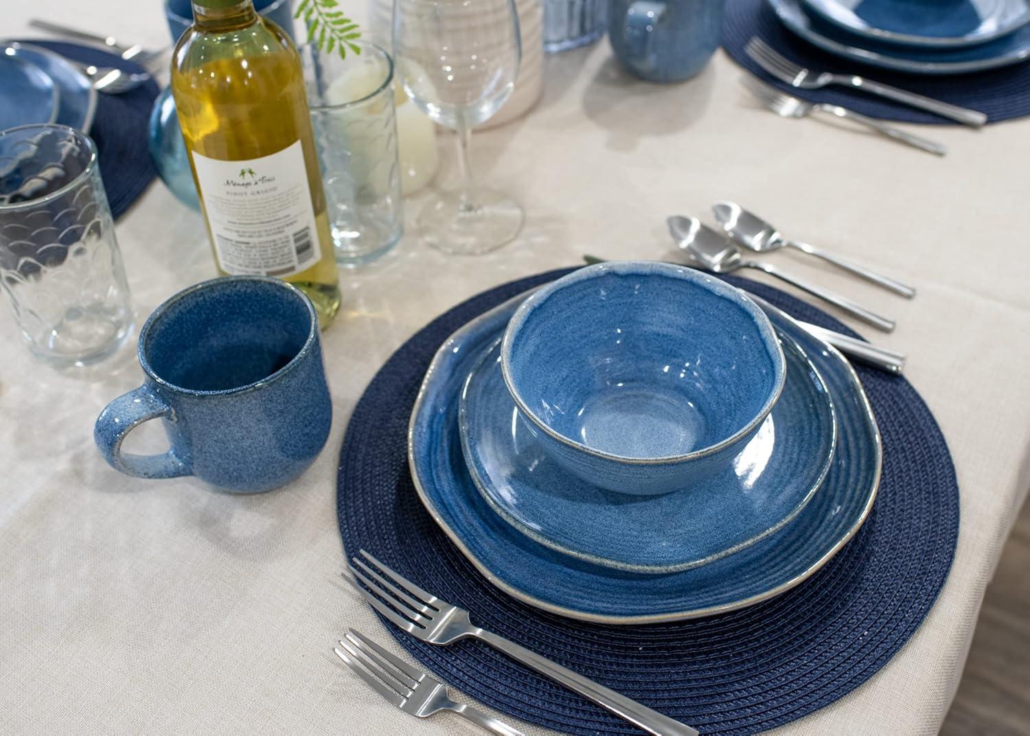 Cobalt Blue Ceramic Stoneware 16-Piece Dinnerware Set