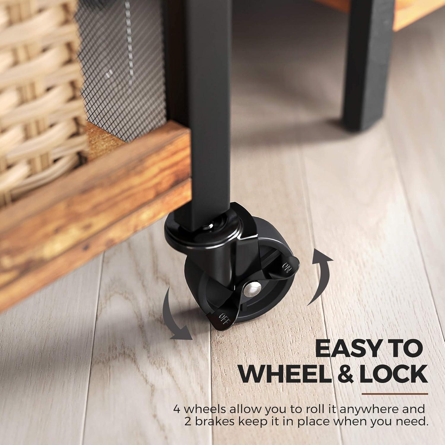 VASAGLE 3-Tier Narrow Storage Cart, Rolling Cart with Wheels, Steel Frame, Rustic Brown and Black