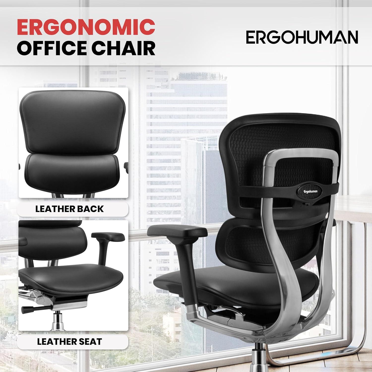 Eurotech Ergohuman Bonded Leather Mid-Back Chair, Black/Chrome