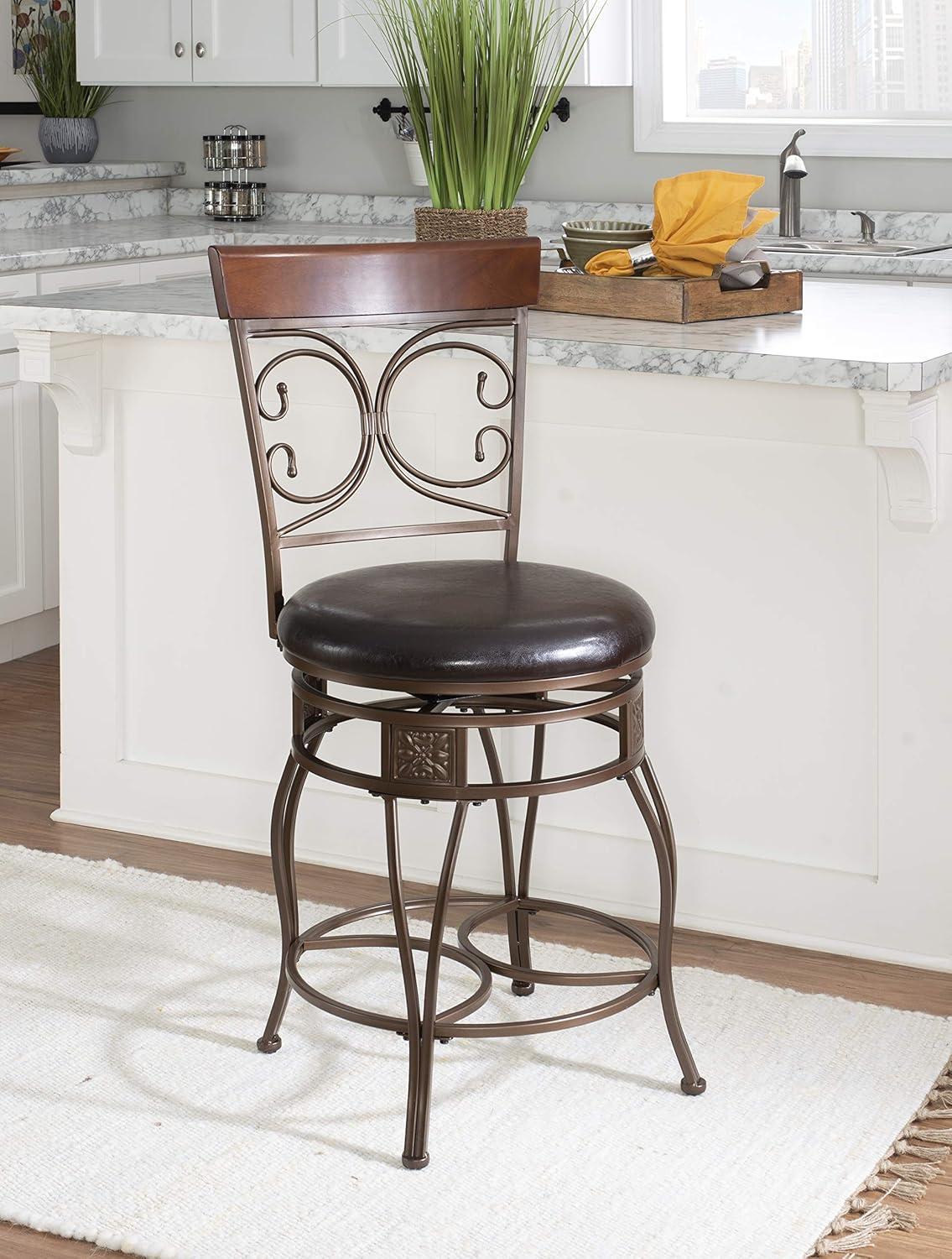 Bronze & Brown Faux Leather High-Back Swivel Counter Stool