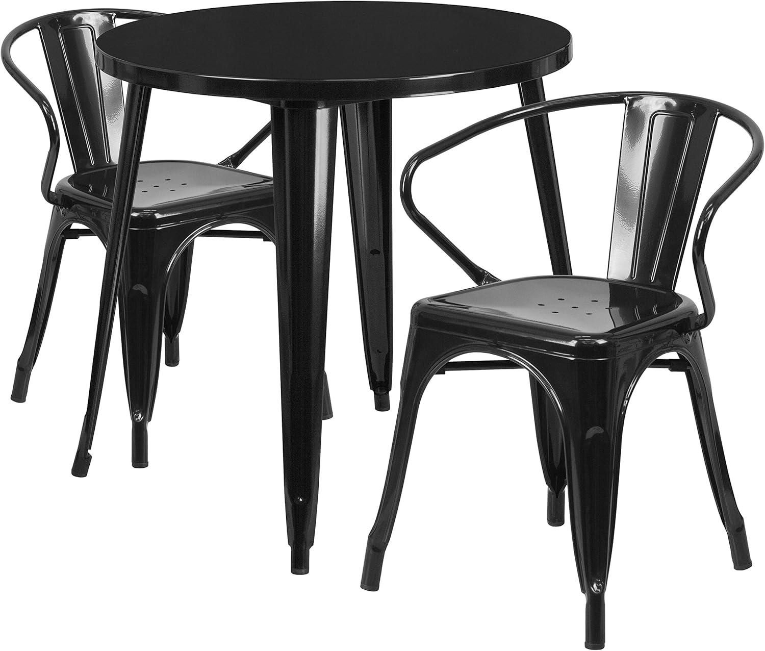 Flash Furniture Conrad Commercial Grade 30" Round White Metal Indoor-Outdoor Table Set with 2 Arm Chairs