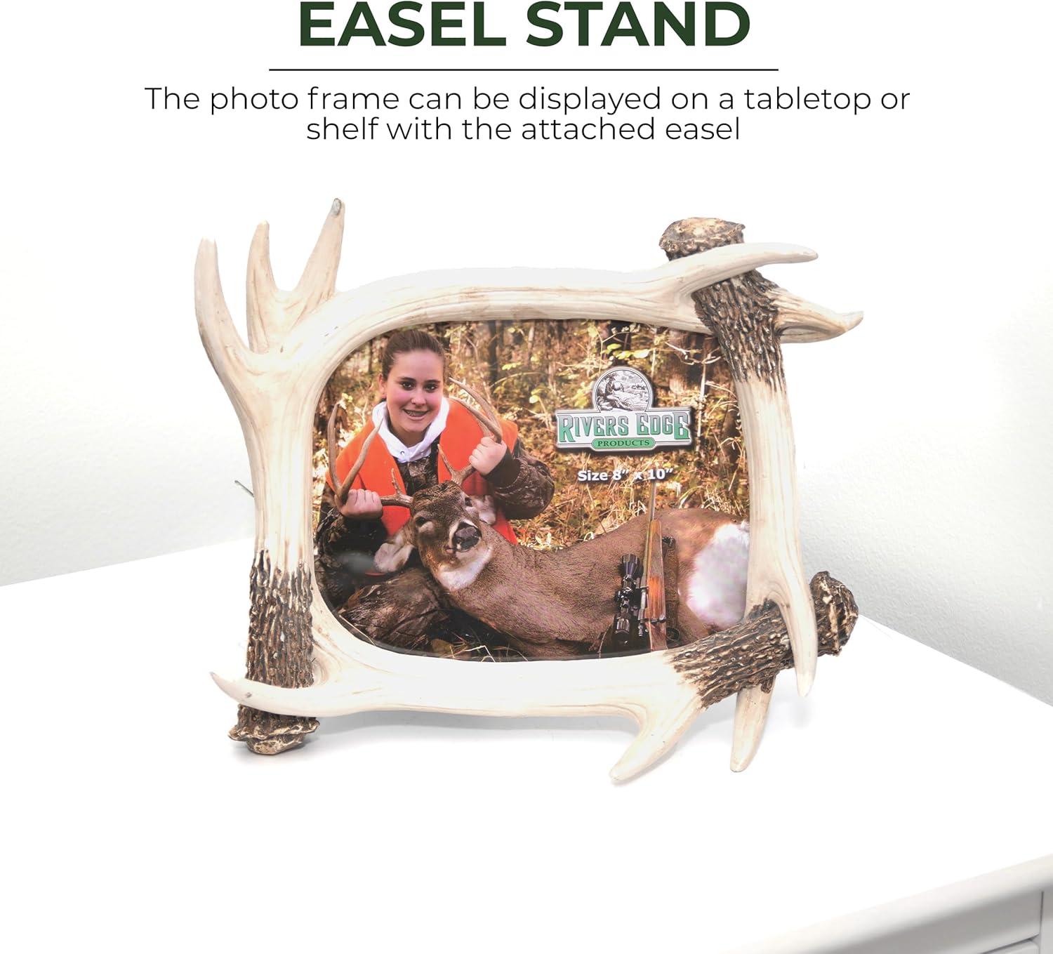 Rivers Edge Products 8x10 Picture Frame, Rustic Poly Resin Photo Frame for Hunting and Outdoors, Tabletop, Includes Glass Insert, Antler