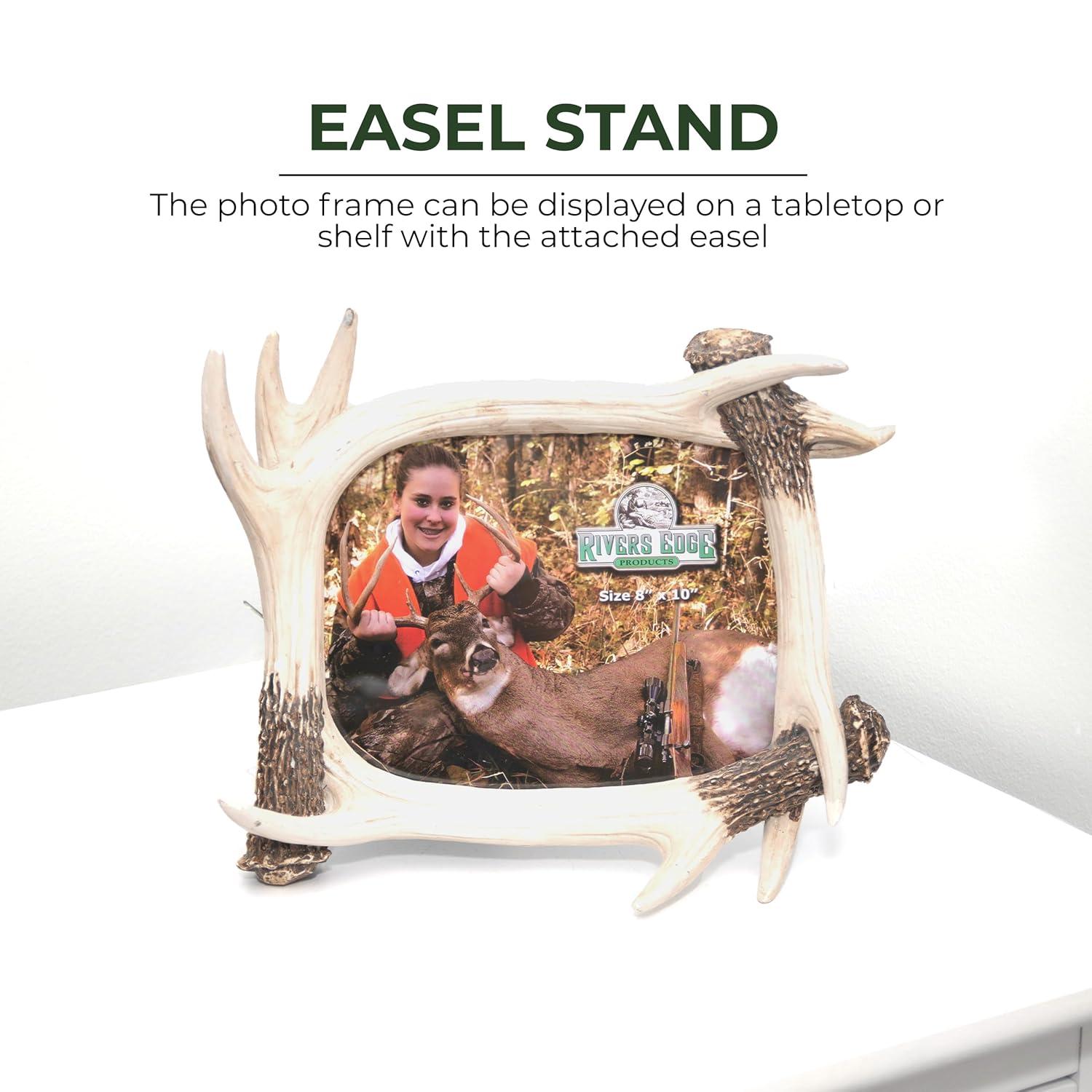 Rivers Edge Products 8x10 Picture Frame, Rustic Poly Resin Photo Frame for Hunting and Outdoors, Tabletop, Includes Glass Insert, Antler