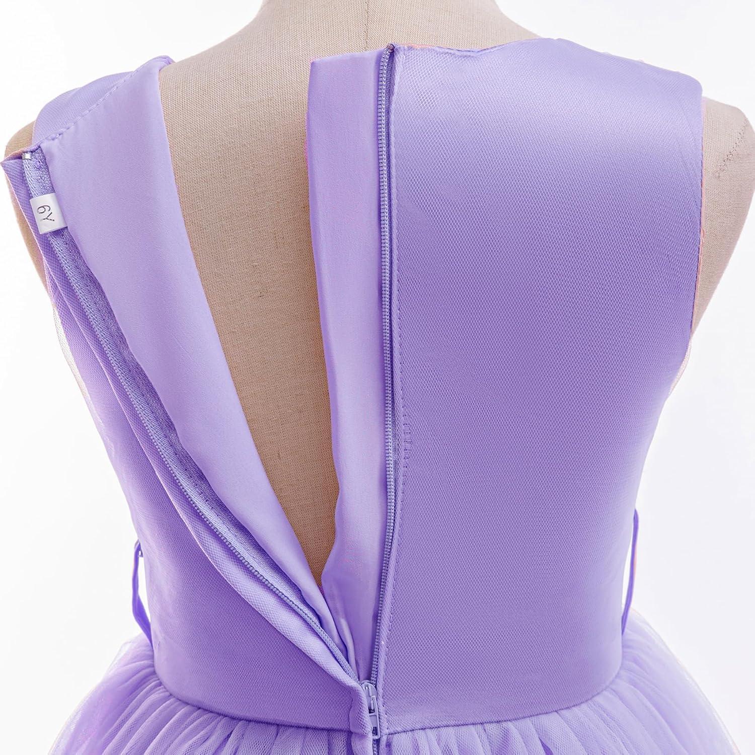 IBTOM CASTLE Vestidos de Desfile Bordados de Encaje Bohemio Floral de Princesa para Fiesta de Niños Boda Vestido Largo de Comunión Hinchado 11-12 Años Púrpura