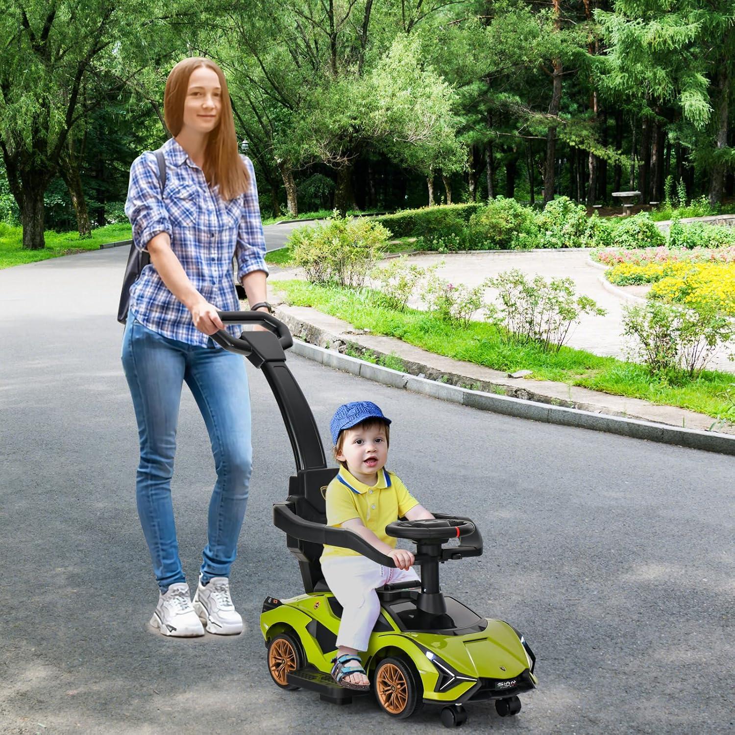 Green Lamborghini 3-in-1 Push Car Stroller with Storage