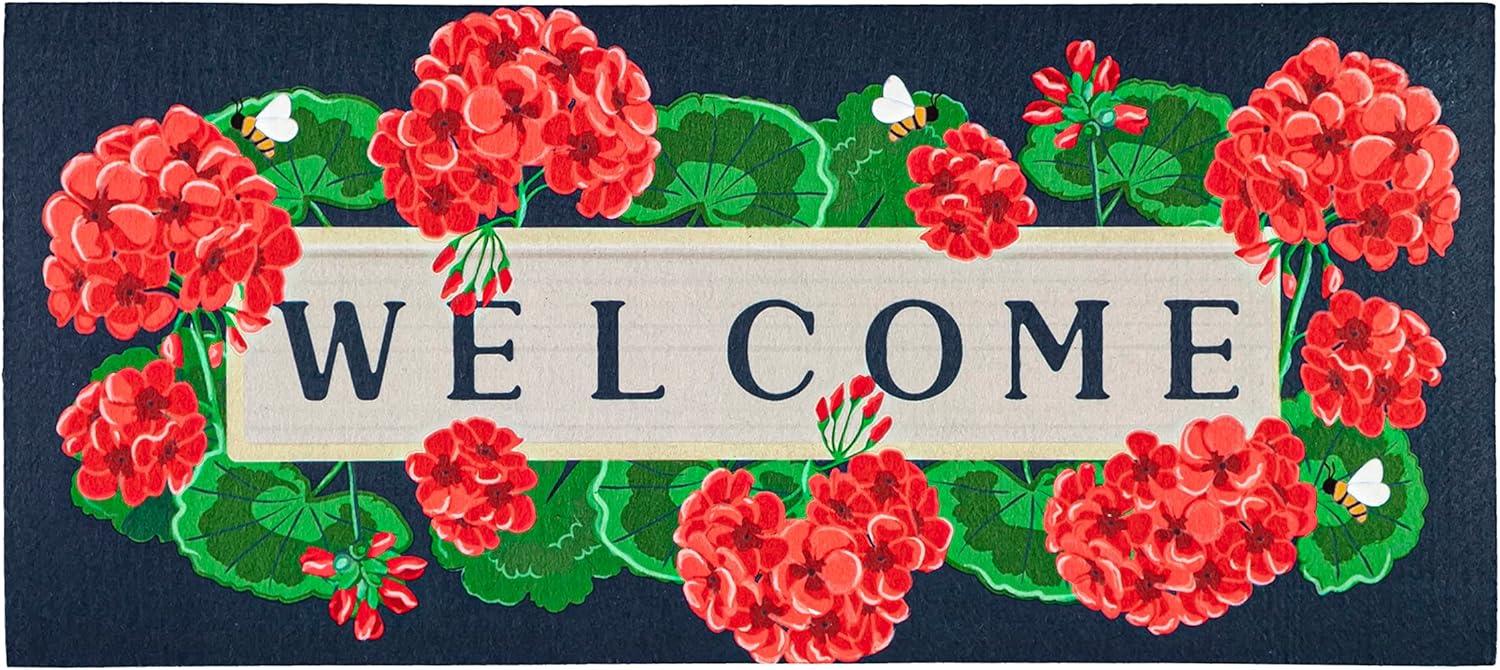 Evergreen Geraniums Welcome Textured Sassafras Indoor Outdoor Switch Doormat 1'10"x10" Multicolored