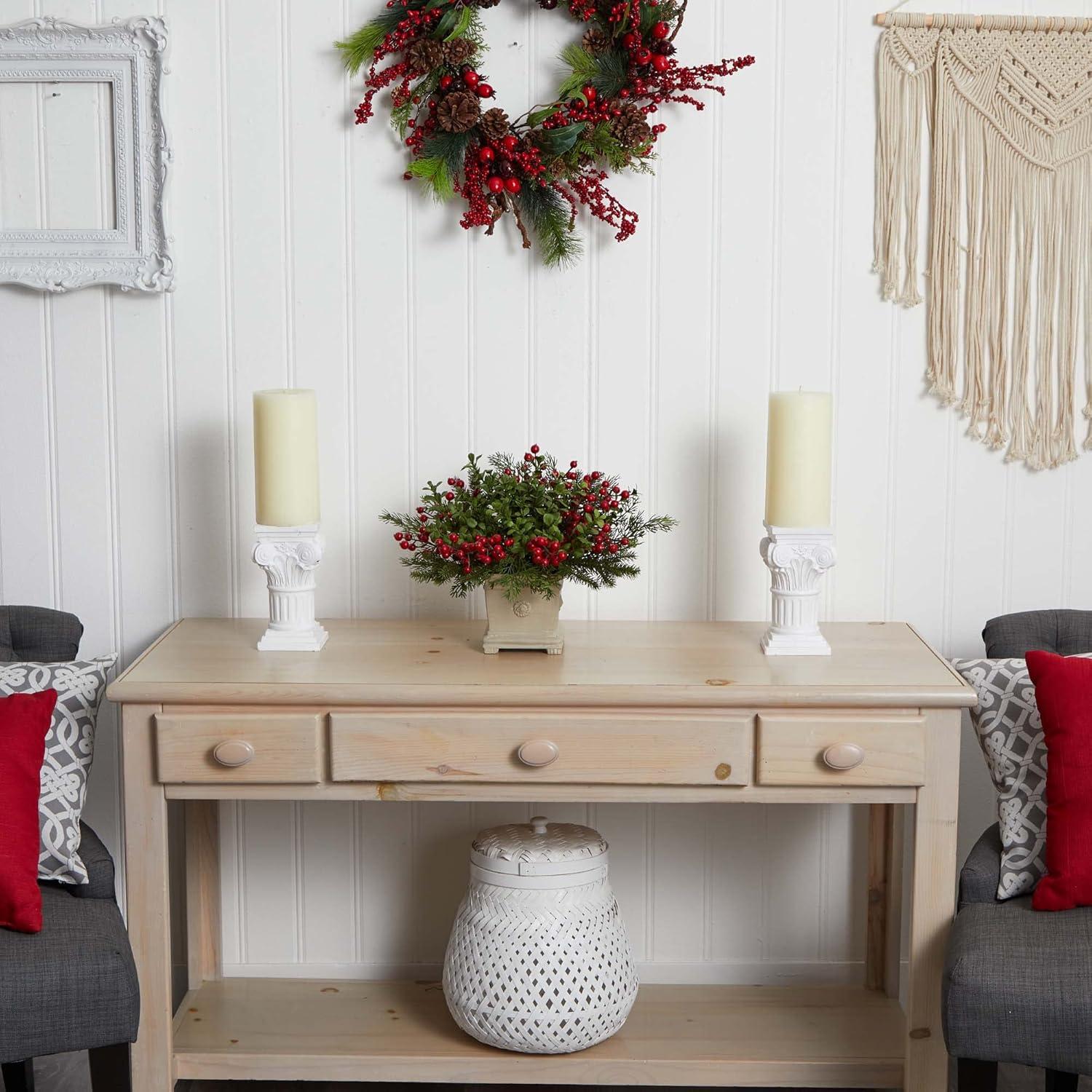 Winter Red and Green Plastic Christmas Tabletop Arrangement