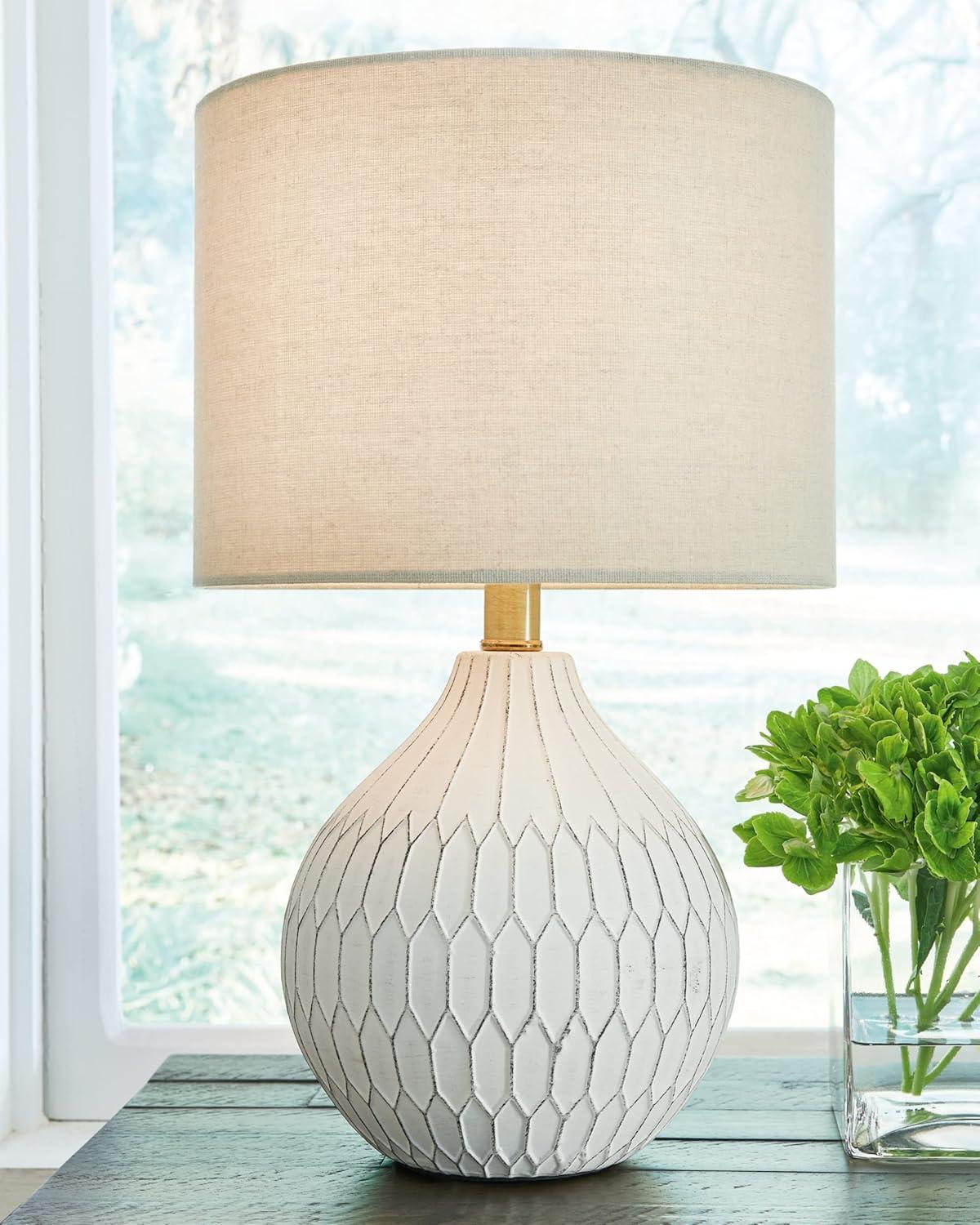 Wardmont Ceramic Table Lamp White - Signature Design by Ashley: Antique Finish, Drum Shade, UL Listed