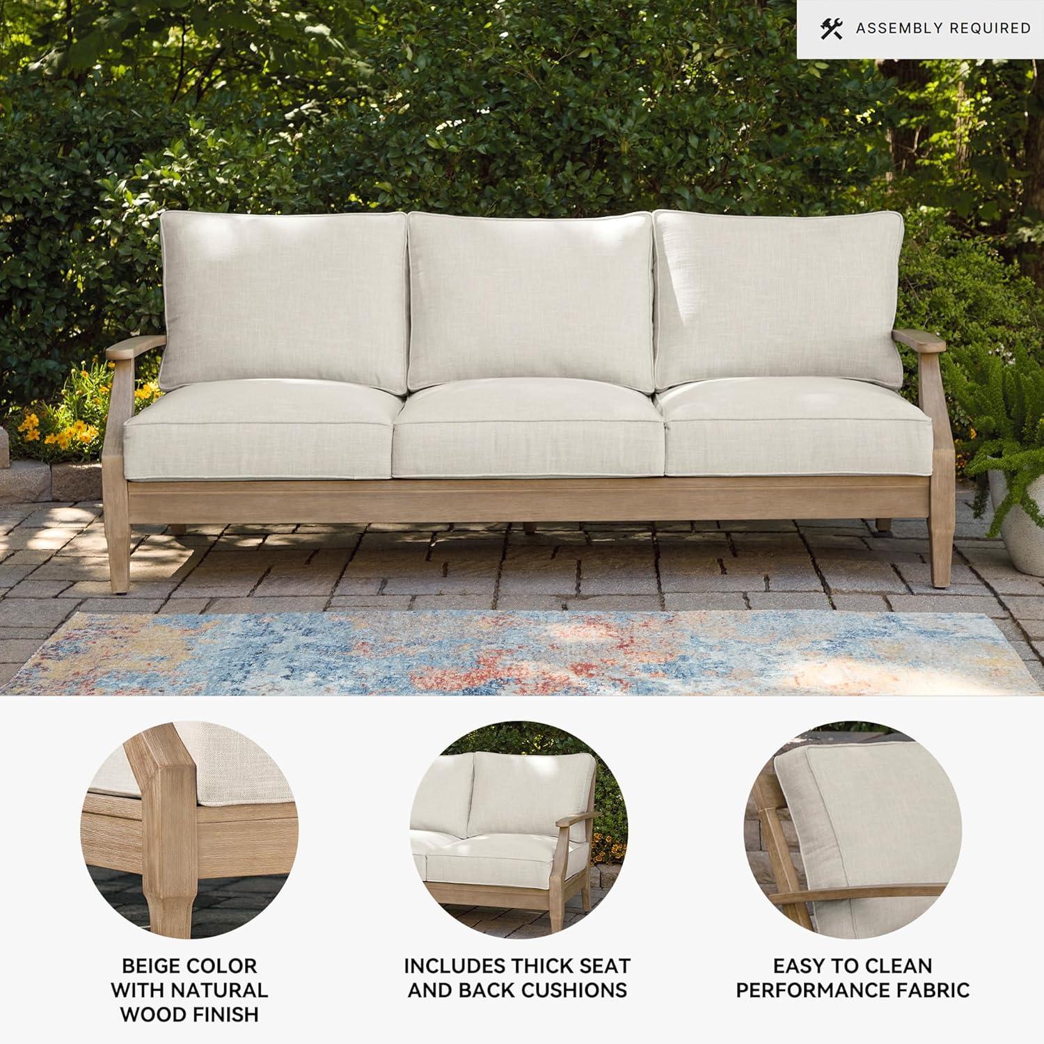 Signature Design by Ashley Carter Hall Outdoor Eucalyptus Patio Sofa in Beige