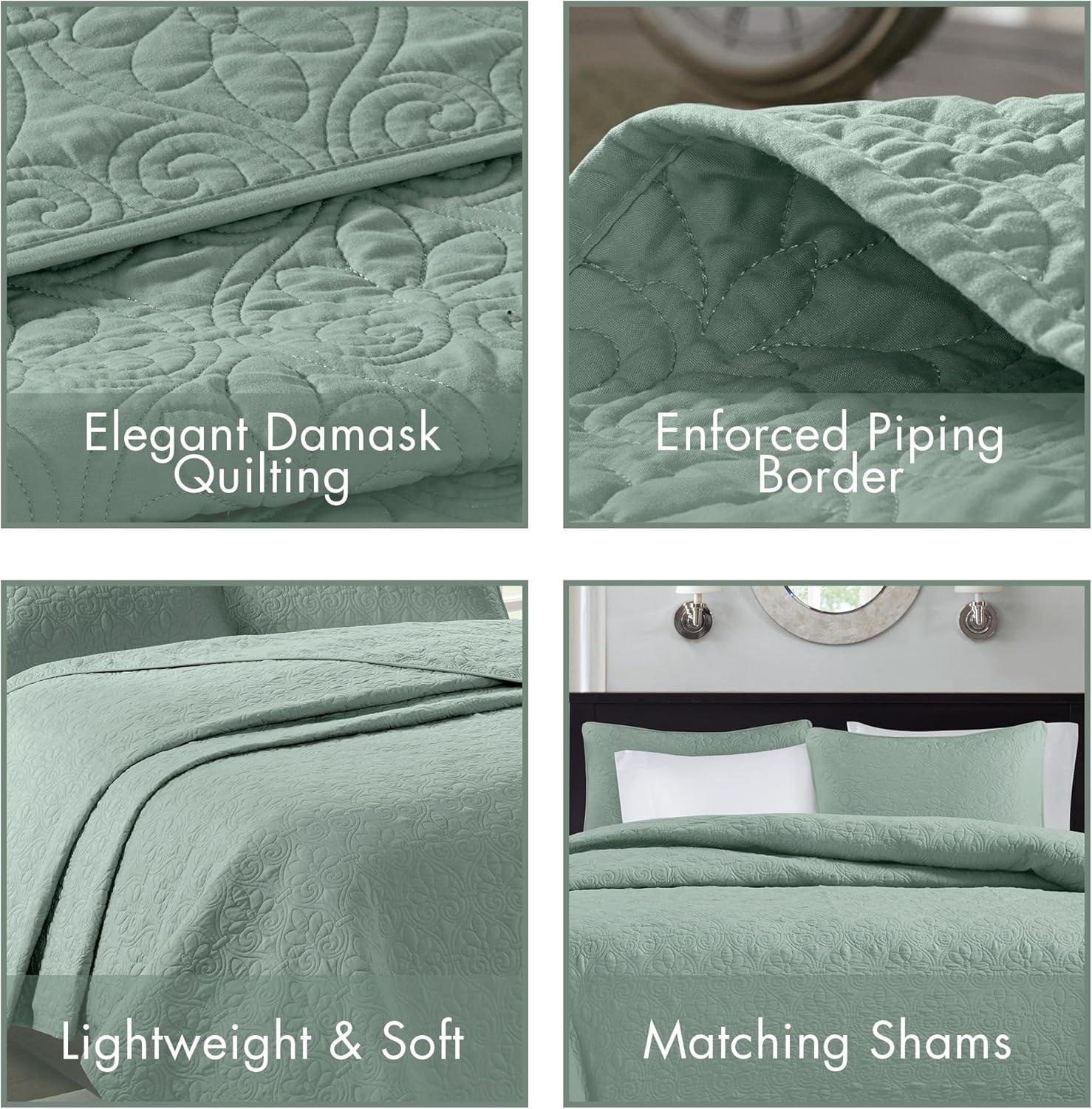 Madison Park 3pc Full/Queen Vancouver Reversible Coverlet Set Seafoam: Lightweight, Machine Washable
