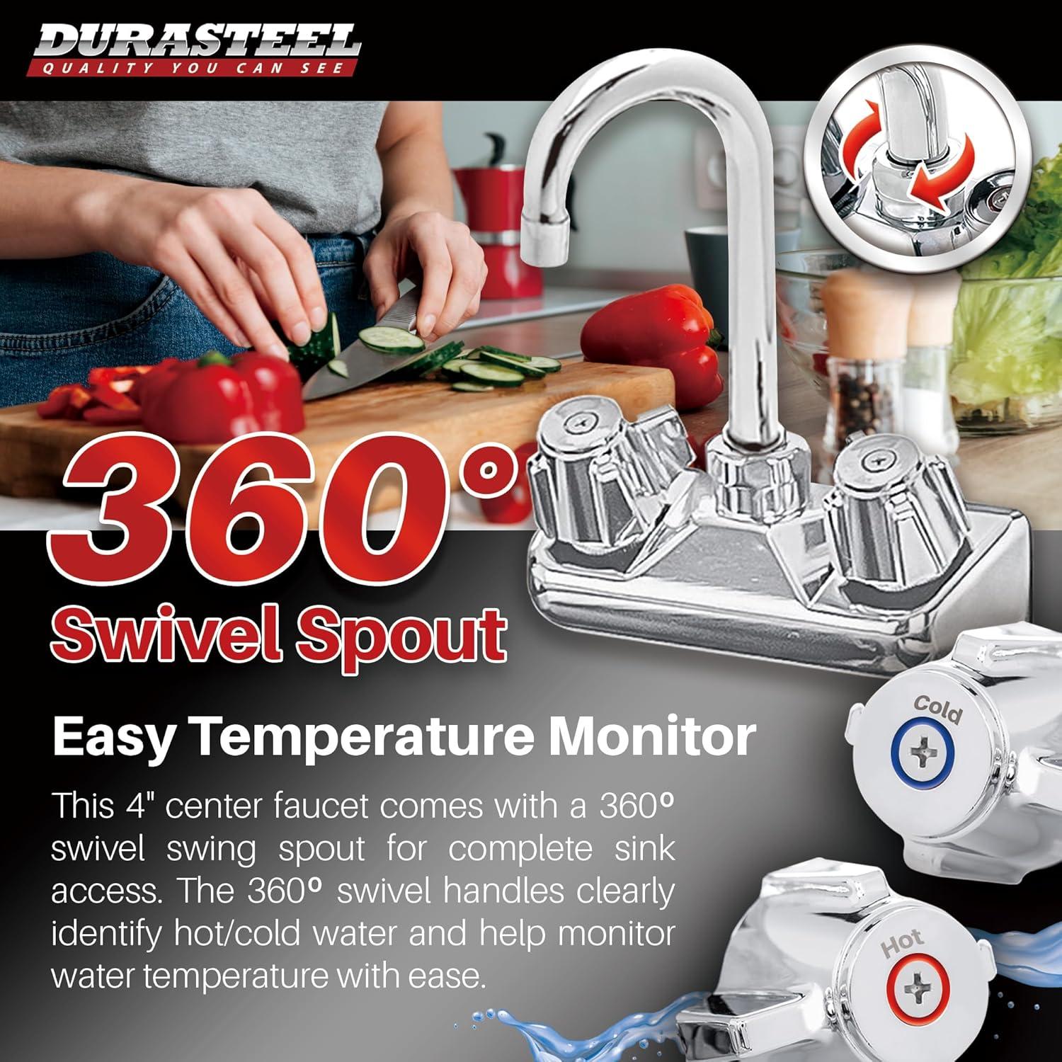 1/2" Gooseneck Spout Wall Mount Touch Kitchen Faucet with Dual Knob Handles