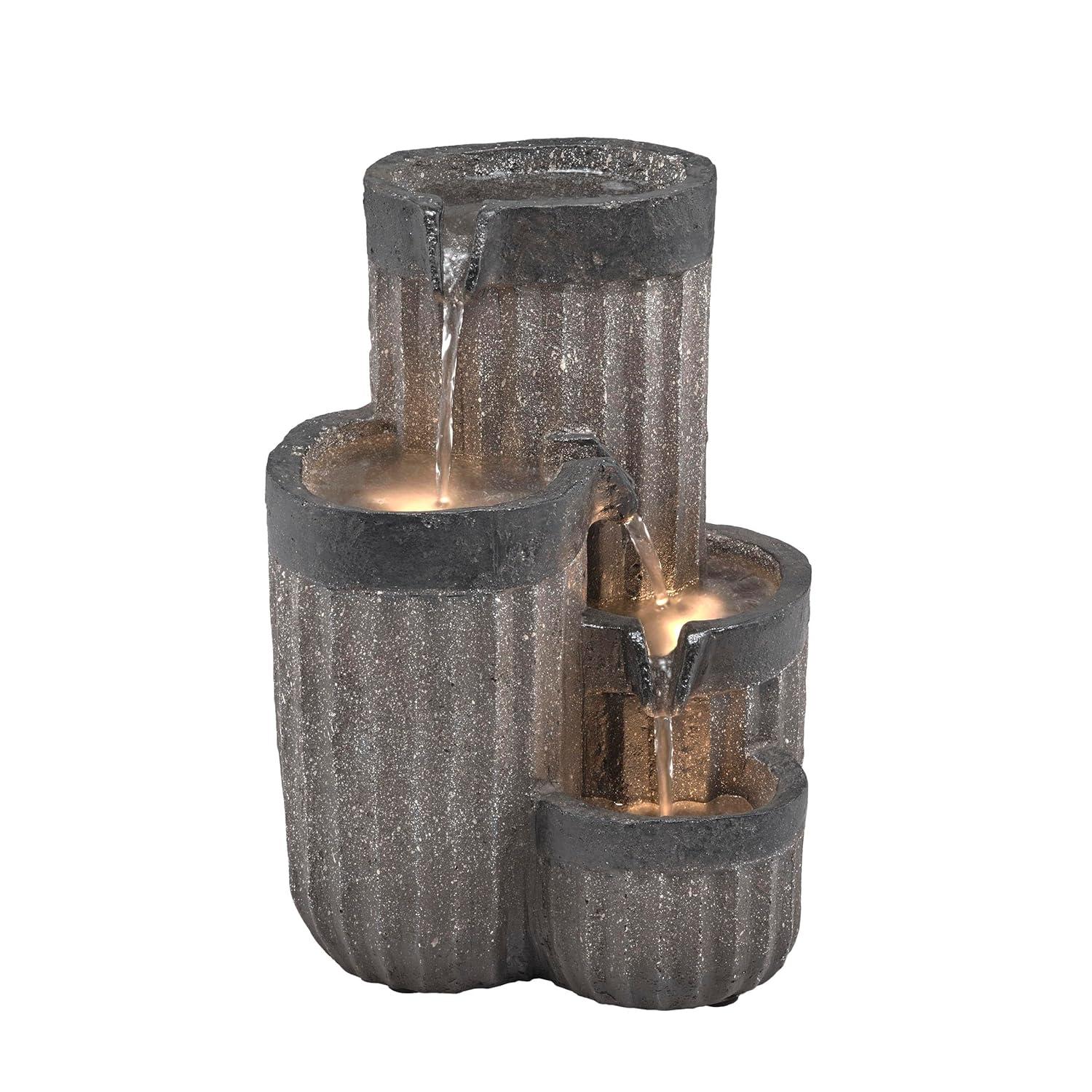 14" Resin Cascading Pillar Tabletop Fountain with LED Lights Gray - Alpine Corporation: Durable, Weatherproof Design, No Assembly Required