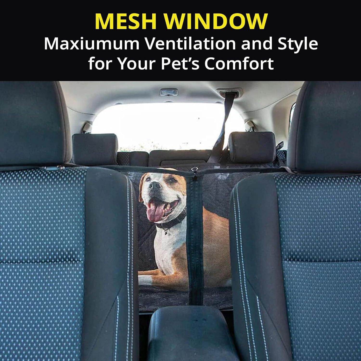 Meadowlark Dog Seat Covers Black Premium Unique Mesh Design & Entire Car Protection-Doors,Headrests & Backseat. Zippered Side Flap, Waterproof Pet Seat Cover + Seat Belt & 2 Headrest Protectors