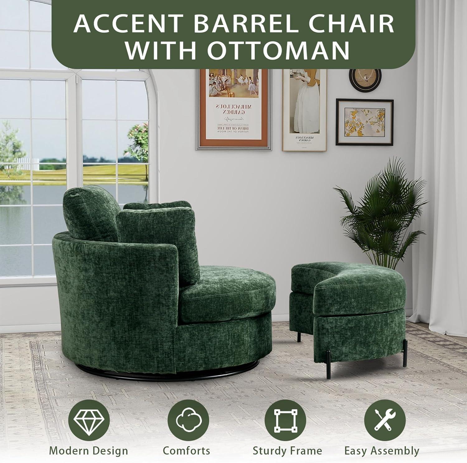 Kenmari Upholstered Swivel Barrel Chair with Ottoman