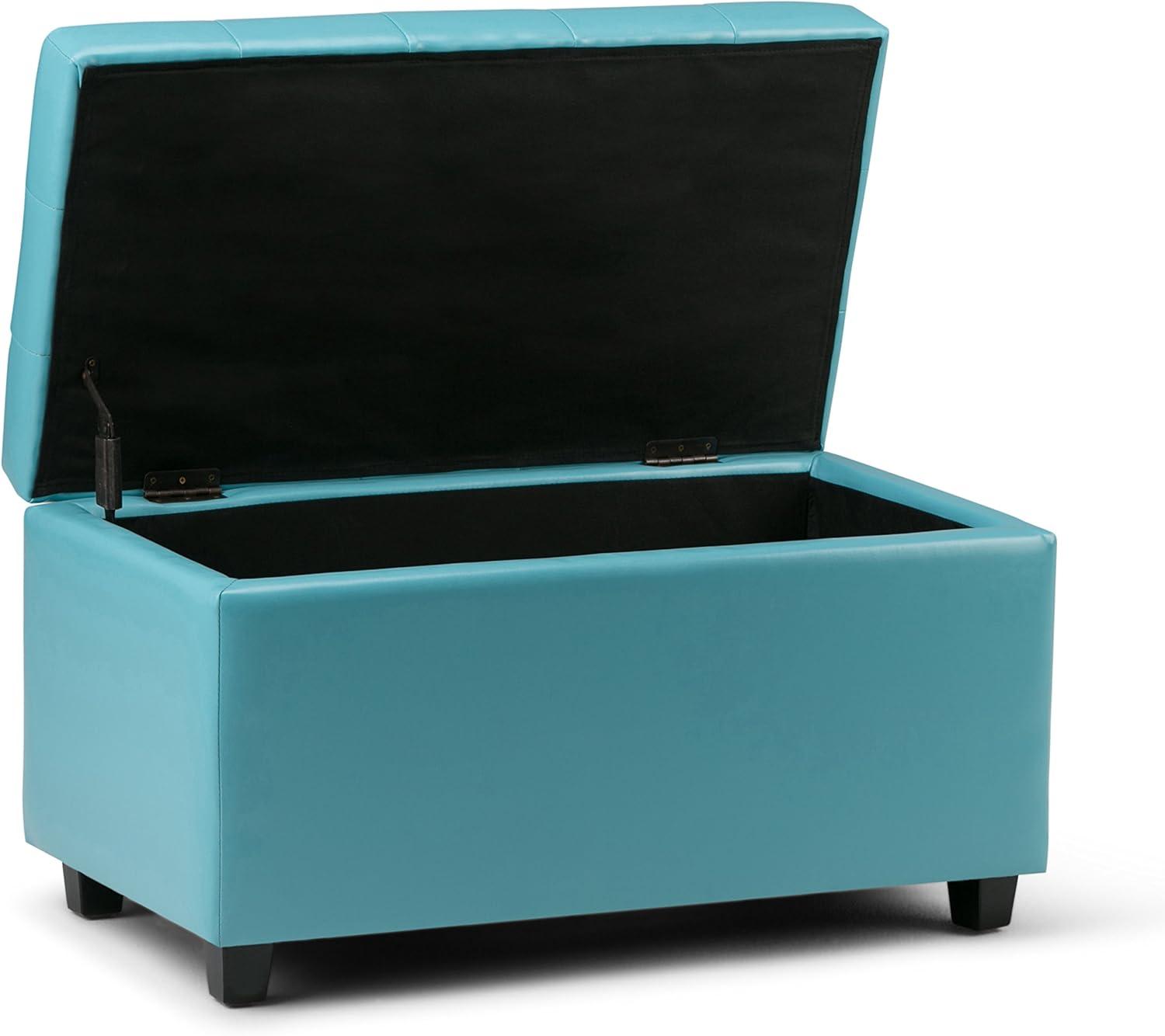 Cosmopolitan 34 inch Wide Rectangle Storage Ottoman in Soft Blue Faux Leather