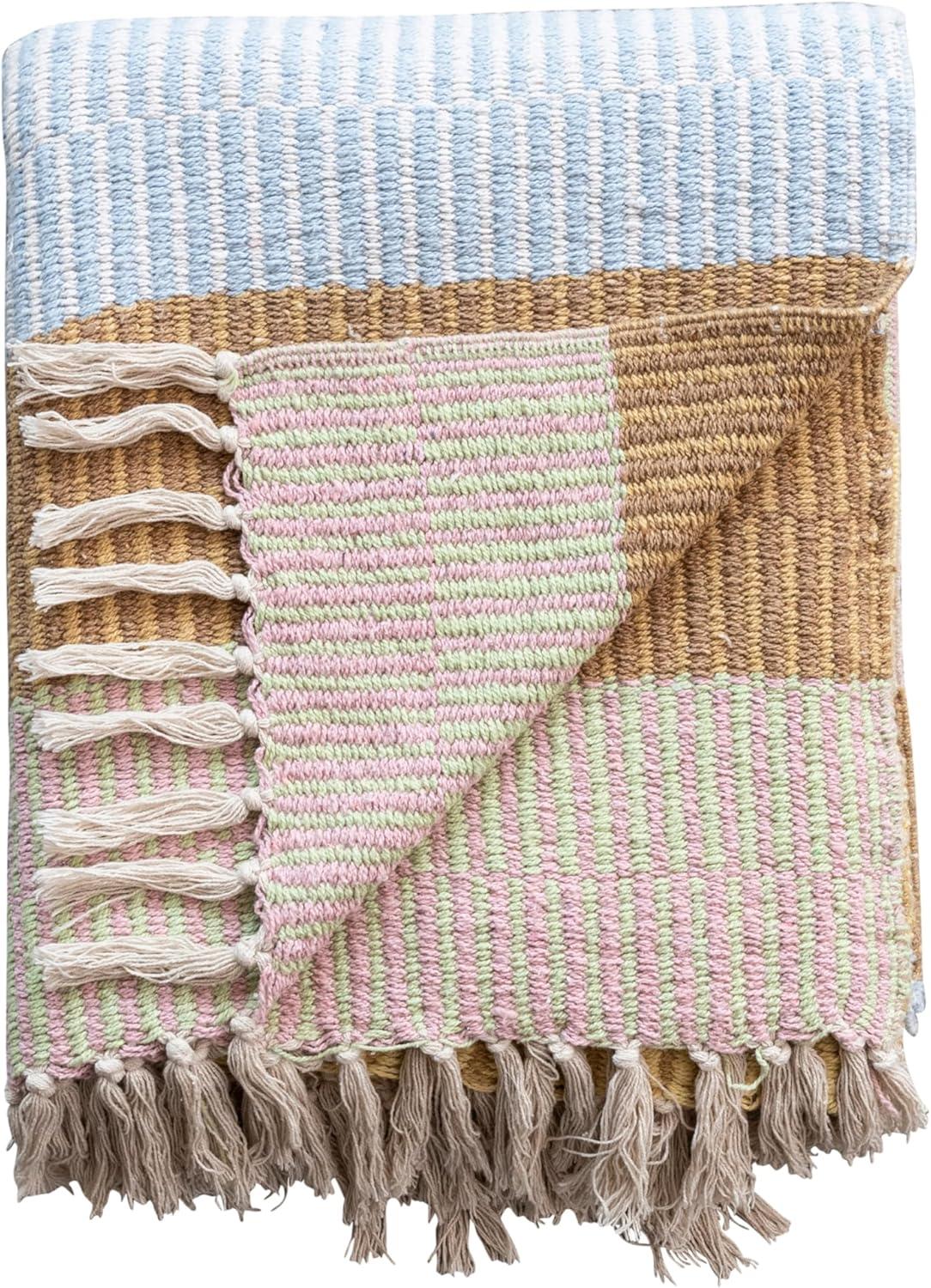 60" Brown and Cream Striped Cotton Throw Blanket