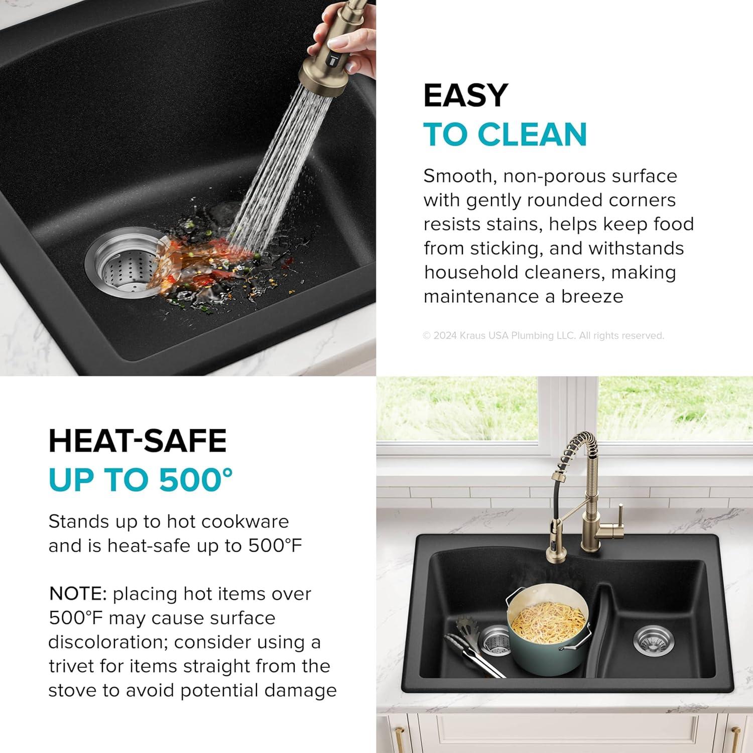 Kraus KRAUS Quarza™ 33" L Dual Mount 60/40 Double Bowl Granite Kitchen Sink KGD-442GREY