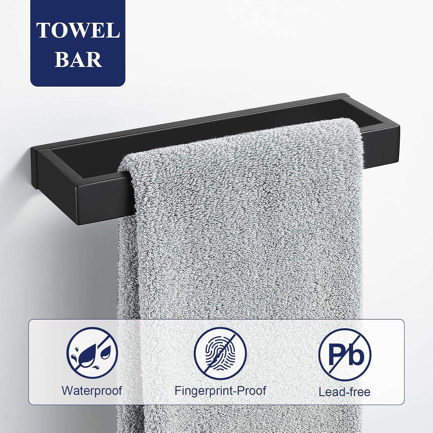 3 Pieces Matte Black Bathroom Hardware Accessories Set,SUS304 Stainless Steel Towel Holder Set Towel Holder Robe Hook Toilet Paper Holder Wall Mounted