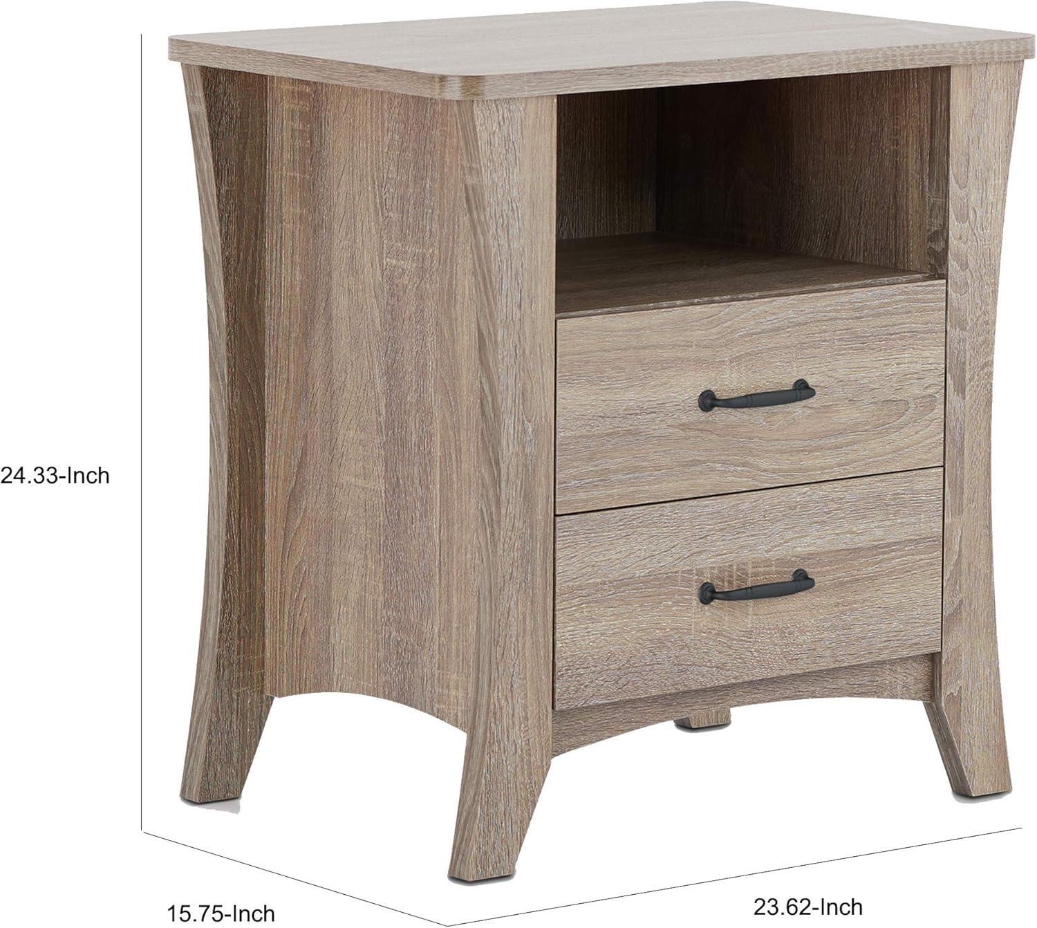 Rustic Natural 2-Drawer Nightstand with Open Shelf