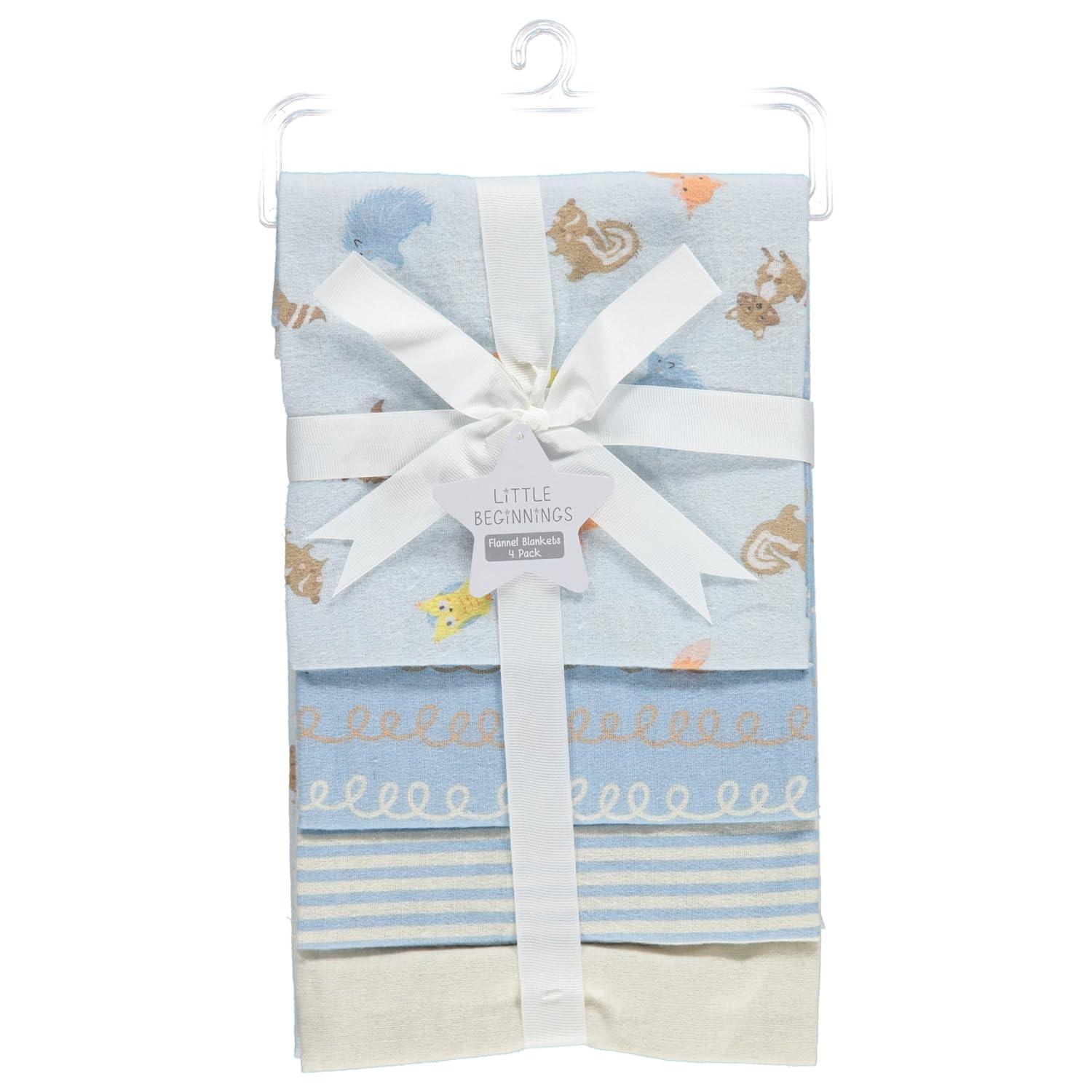 Little Beginnings Cudlie 4-Pack Receiving Blankets for Infants - Friendly Animal