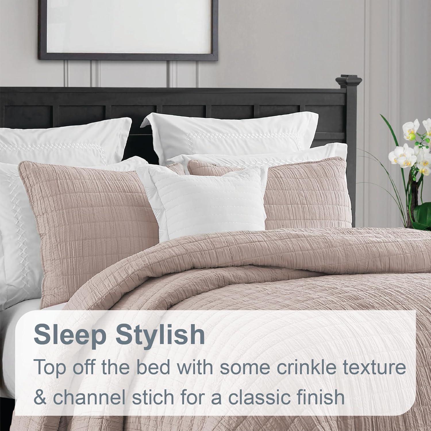 Swift Home Ultra Soft Crinkle Washed Microfiber 3-Piece Quilt Set