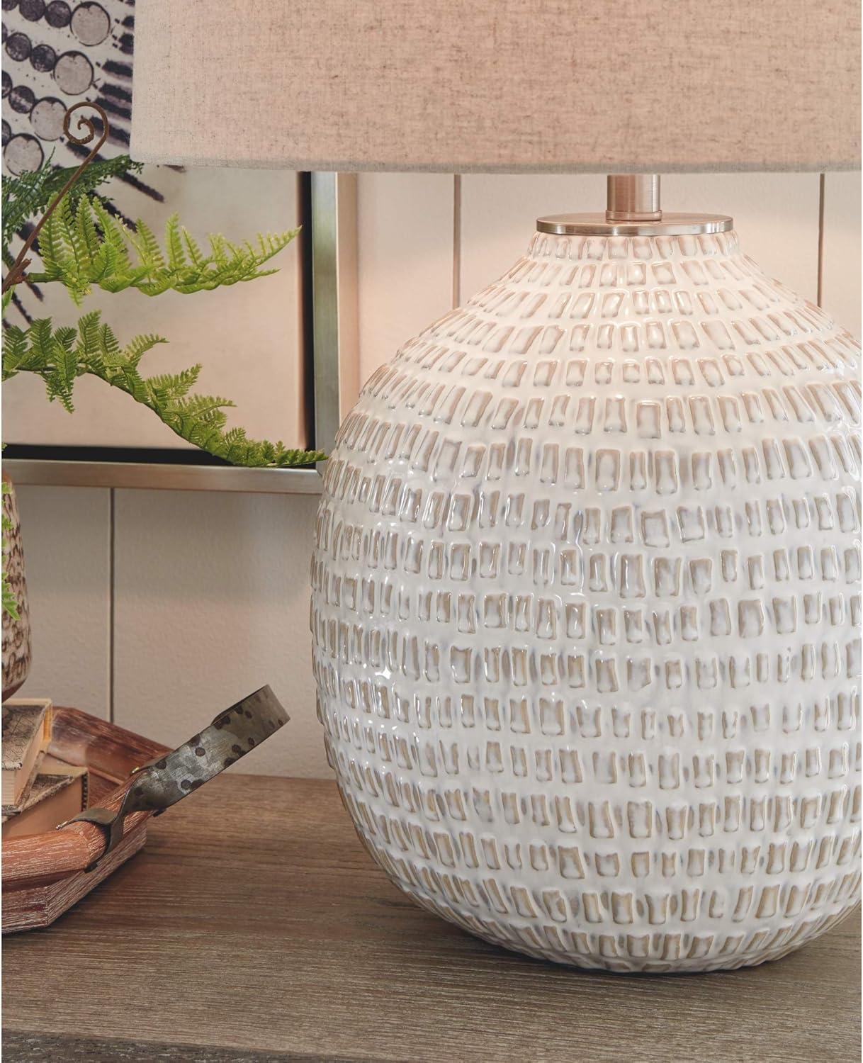 Jamon Ceramic Table Lamp Beige - Signature Design by Ashley: Glazed Texture, 3-Way Switch, UL Listed