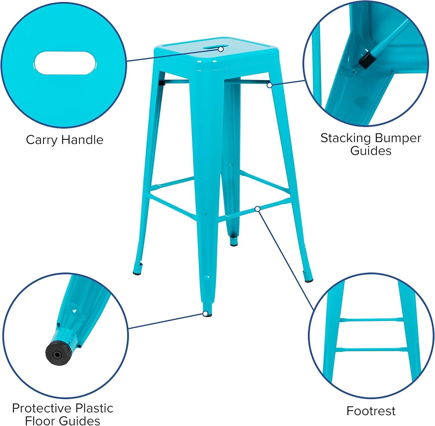 Emma and Oliver 4 Pack 30" High Metal Indoor Bar Stool - Stackable Stool, Teal