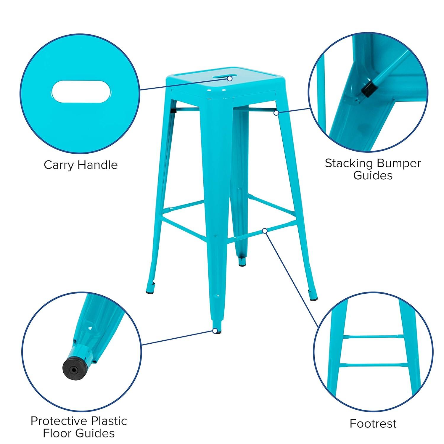 Emma and Oliver 4 Pack 30" High Metal Indoor Bar Stool - Stackable Stool, Teal