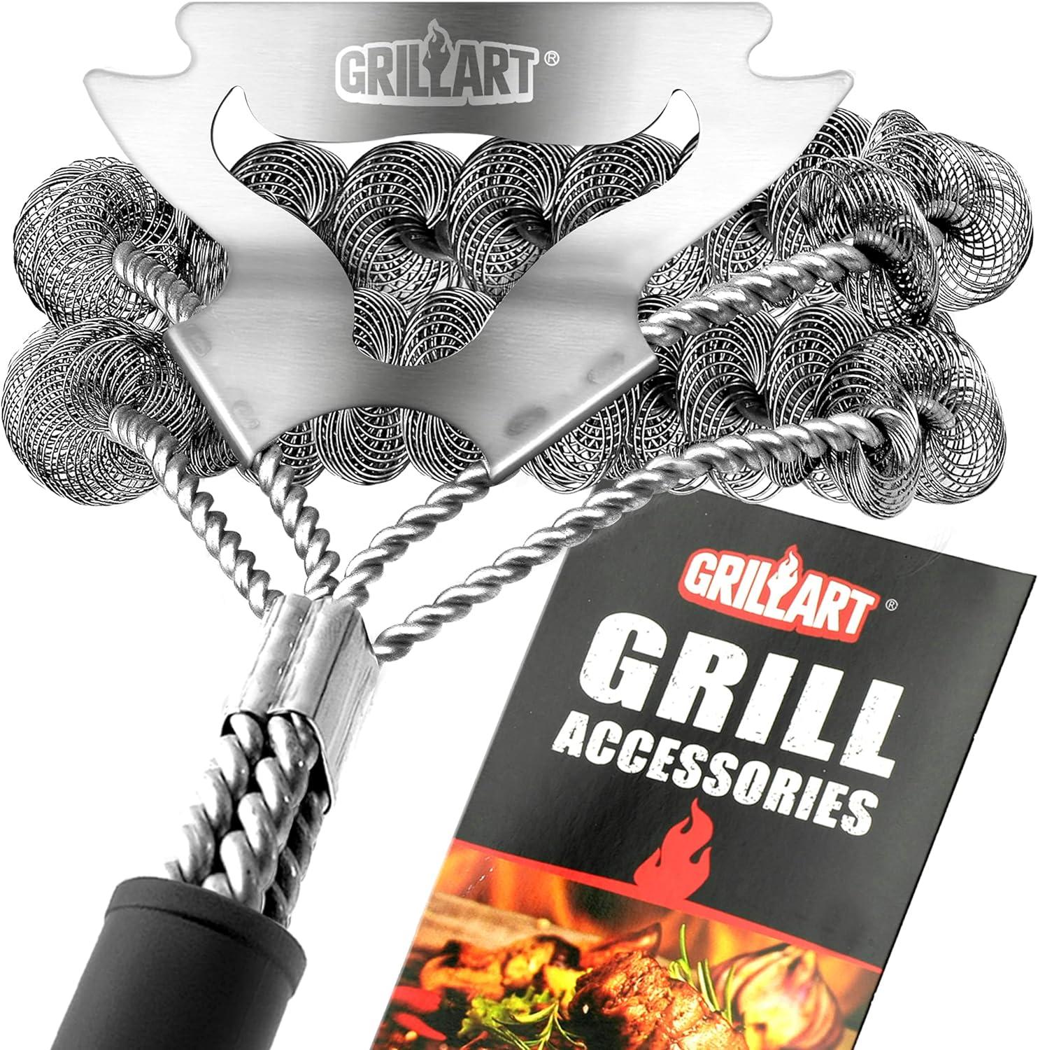 GRILLART 18" Stainless Steel Bristle-Free Grill Brush with Scraper