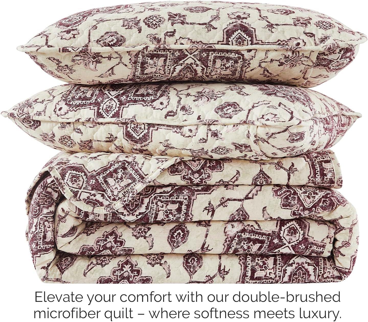 Southshore Fine Living Oversized Persia Lightweight 3-Piece Quilt Set Eggplant Full / Queen