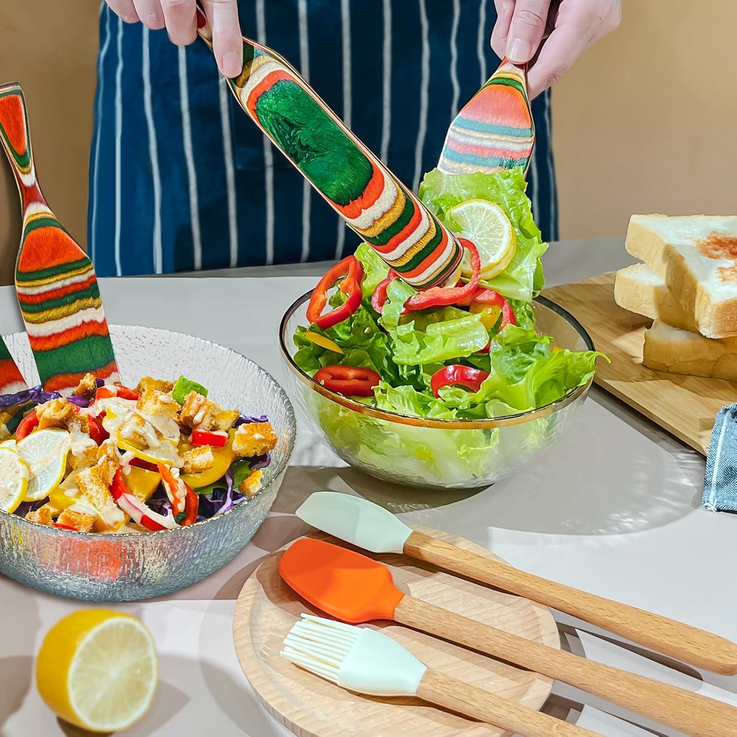 8PCS Pakkawood Spurtle Set,Spurtles Kitchen Tools,Silicone Cooking Utensil Set,Natural wooden Handle silicone Cooking Utensils Set,Heat Resistant, Nonstick Cookware