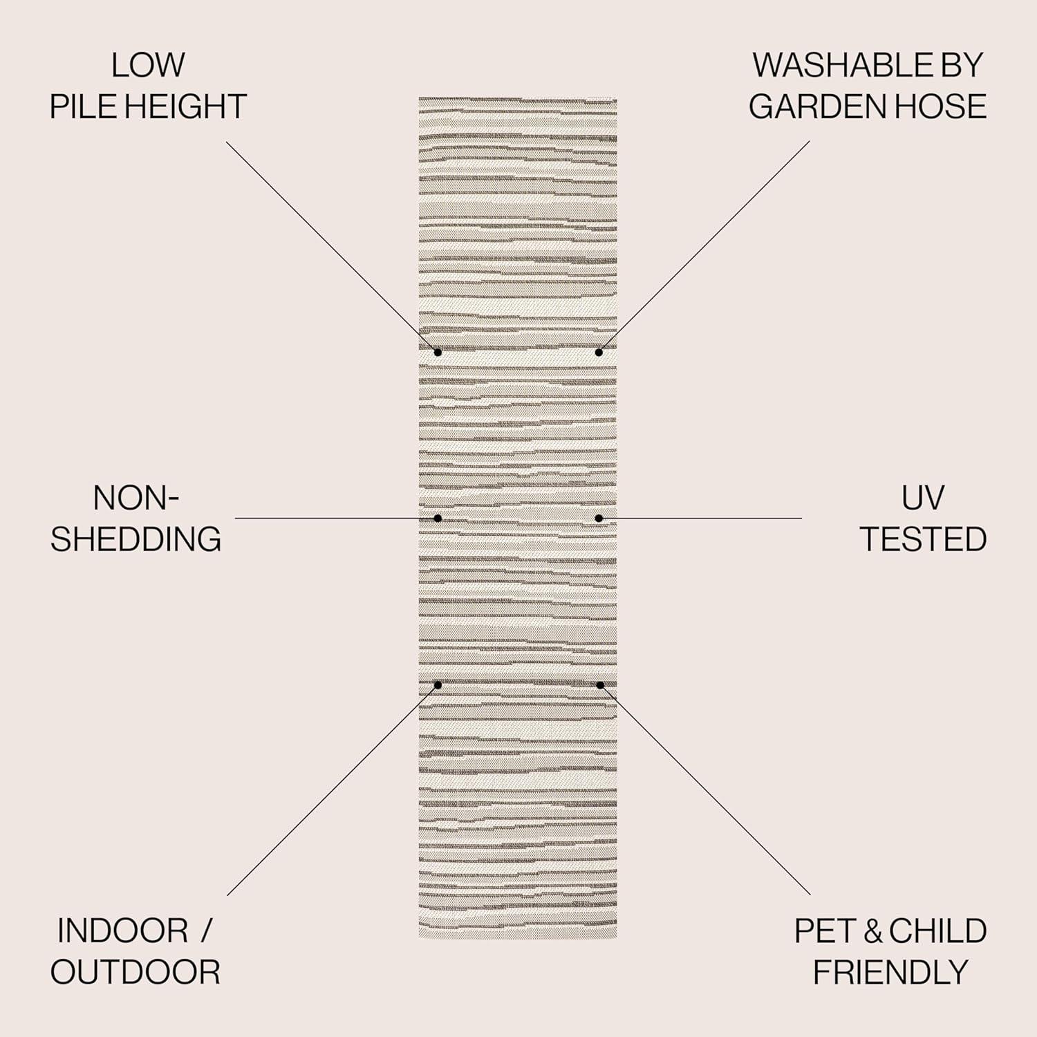 2' x 8' Castara Wavy Stripe Modern Indoor/Outdoor Runner Rug, Cream/Dark Gray - JONATHAN Y