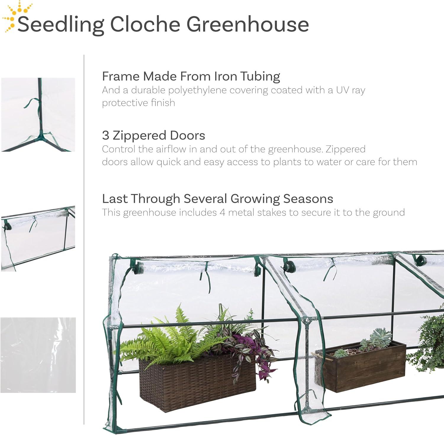 Sunnydaze Outdoor Portable Slanted Top Plant Shelter Mini Cloche Greenhouse with Zipper Doors - 36" - Clear