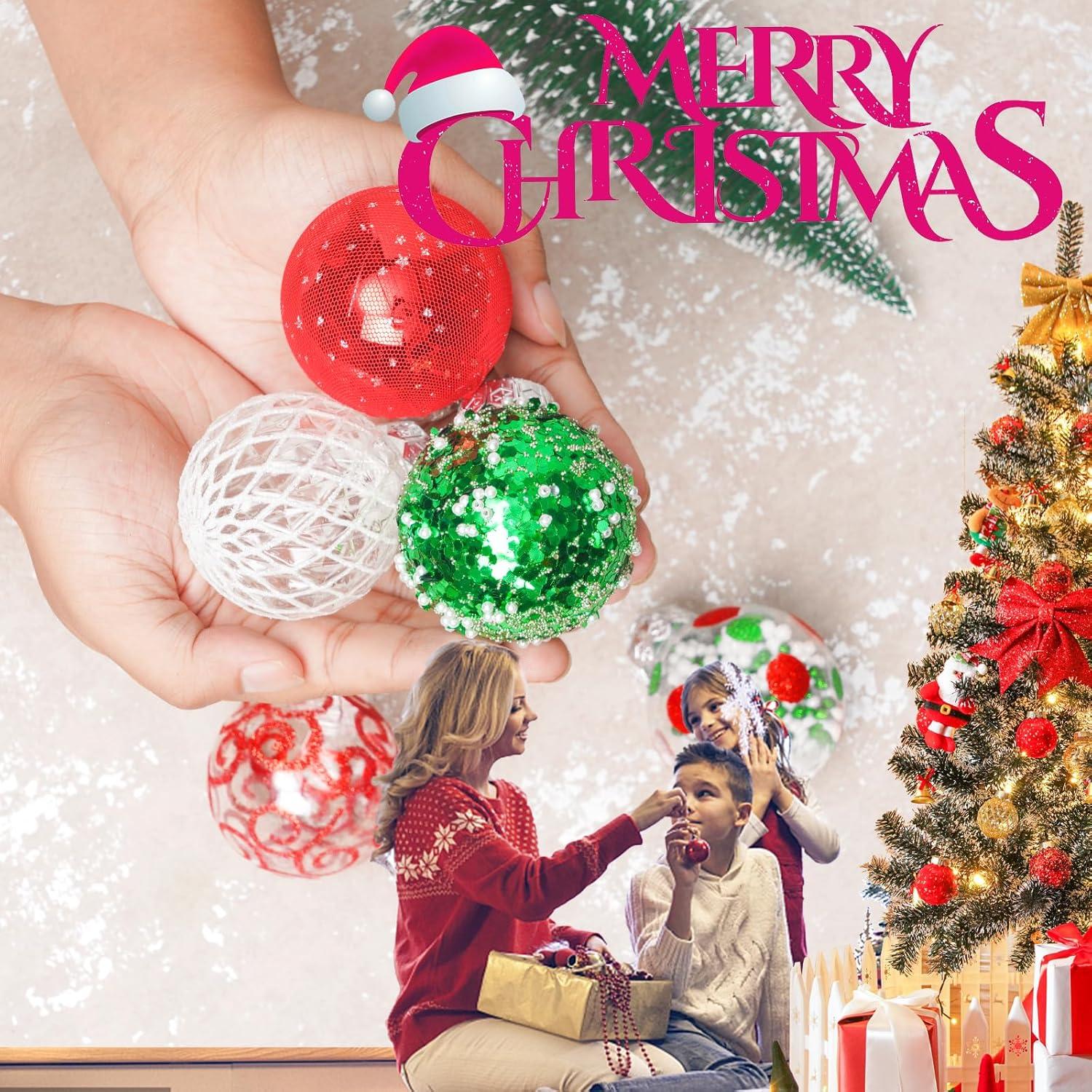 Christmas JoyMoreHome 25Pcs Christmas Tree Ball Ornaments 2.36" Red White Shatterproof Hanging Christmas Ball Ornaments for Xmas New Year Birthday Home Party Supplies