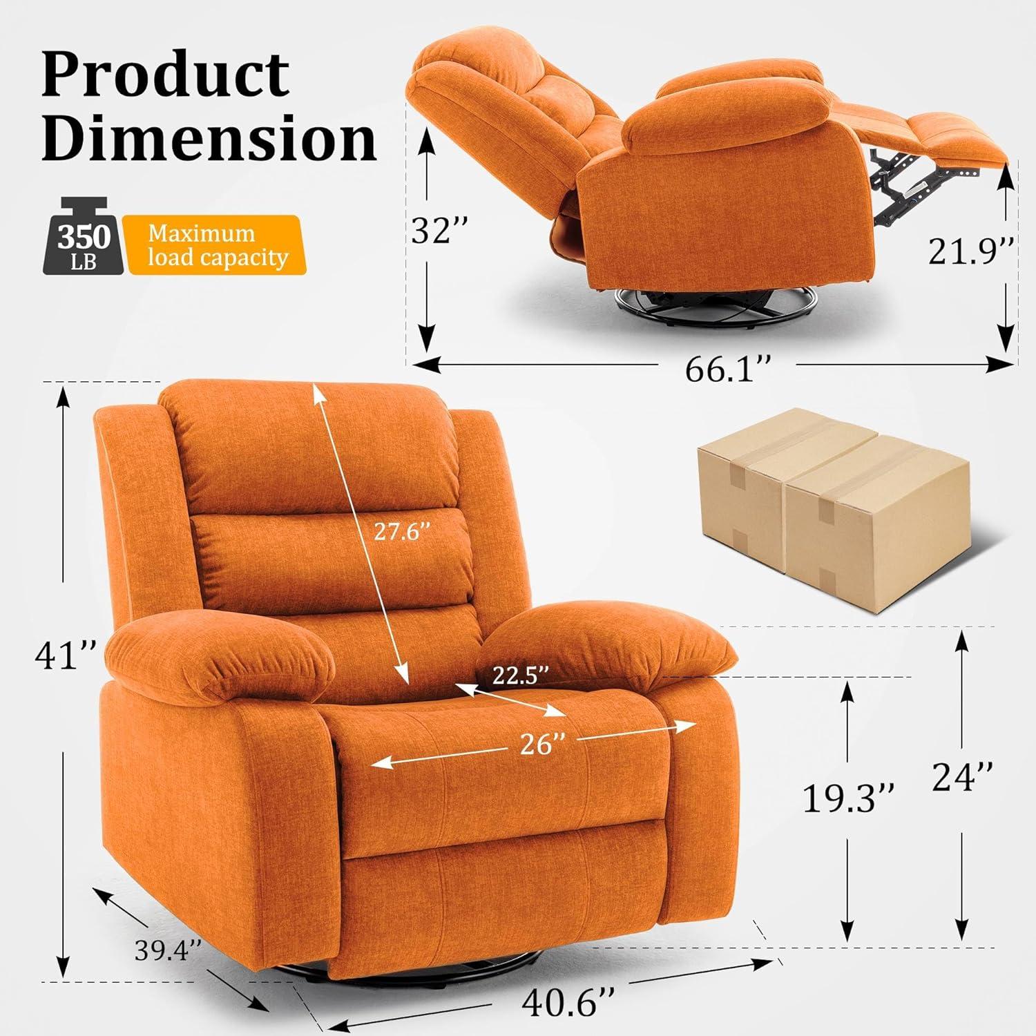 Oversized Orange Faux Leather Recliner with Massage and Heating