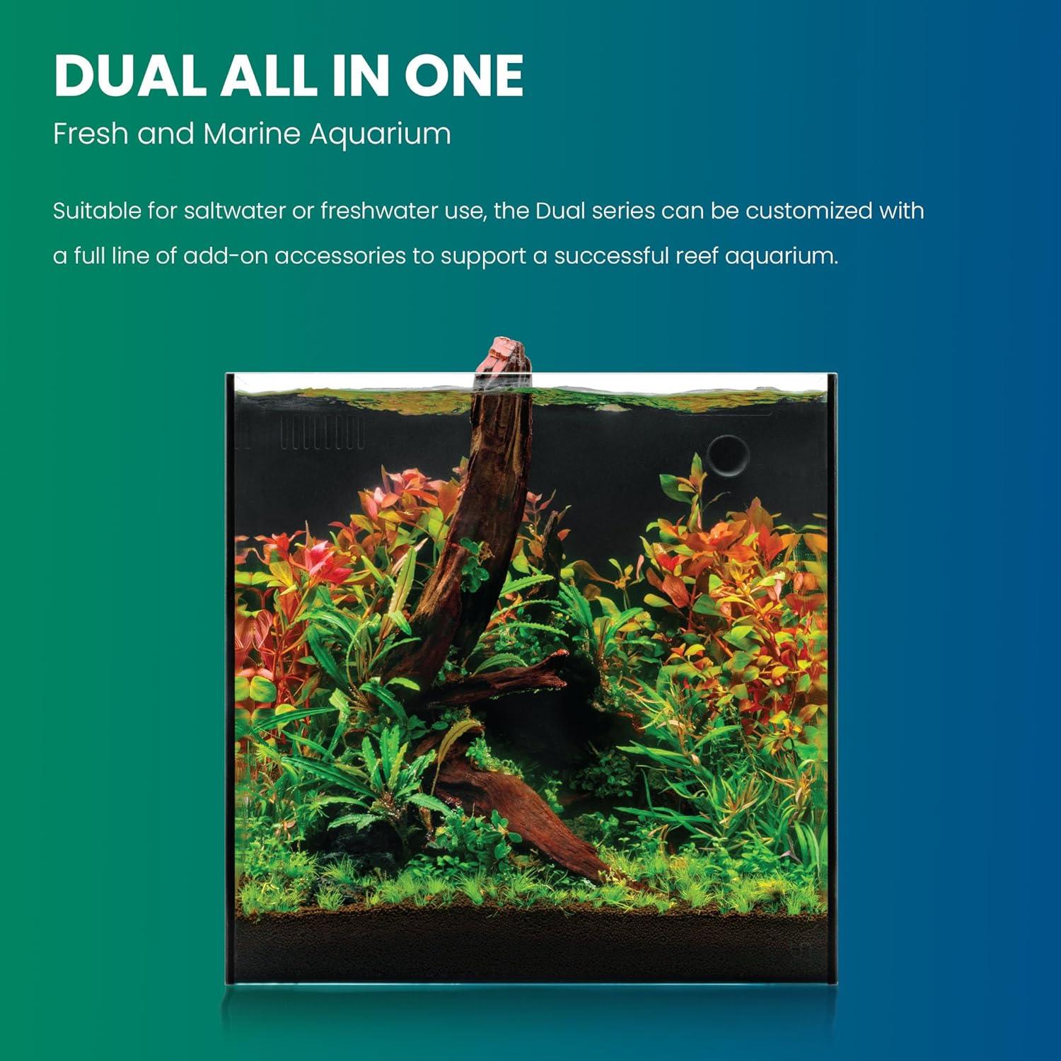 Ultum Nature Systems Dual All in One Complete Rimless Aquarium for Freshwater & Saltwater Tanks, Triple-Chamber Filter System Included, Integrated Fish Tank Kit w/Sleek Design - 11 Gallon, 35A, Black