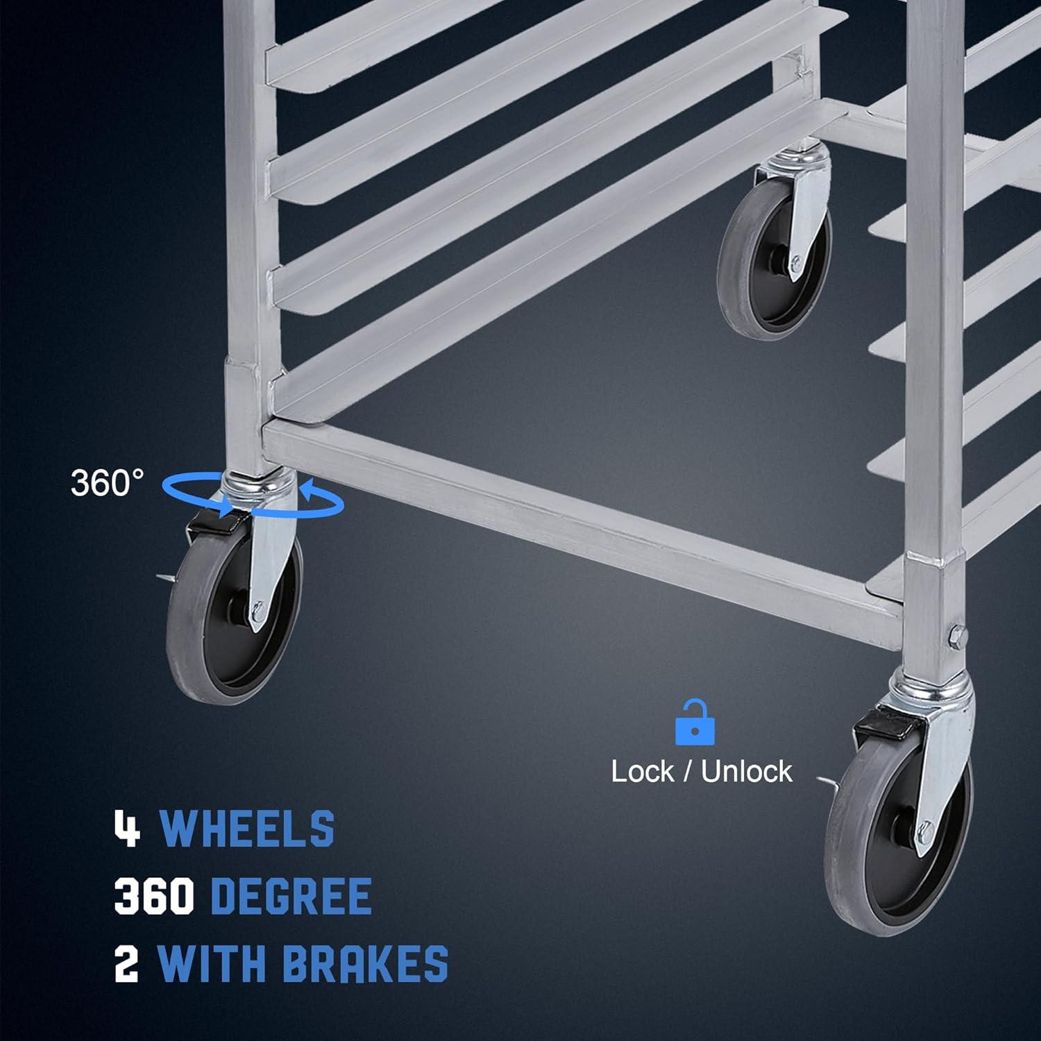 20-Tier Stainless Steel and Aluminum Bun Pan Rack with Swivel Casters