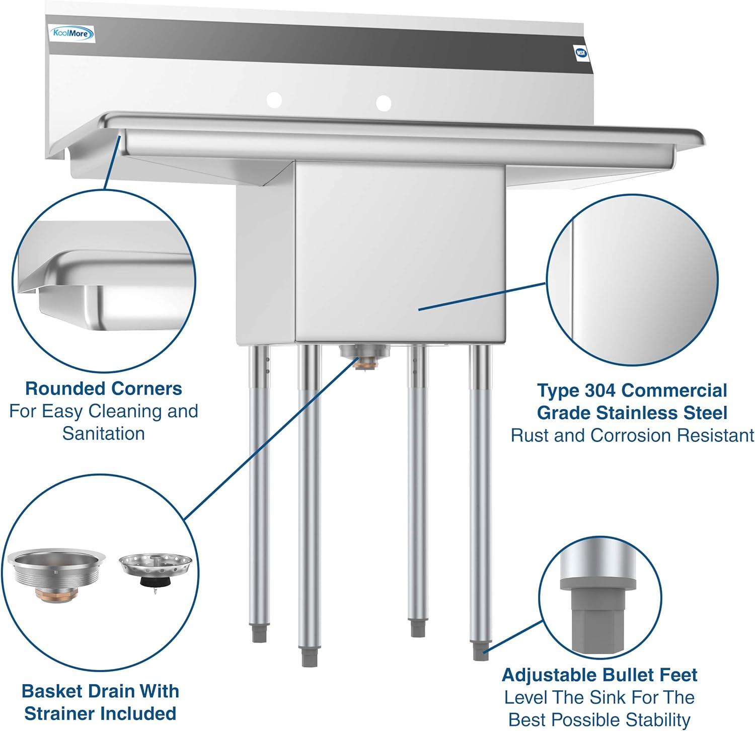 Stainless Steel 1-Compartment Utility Sink with Dual Drainboards