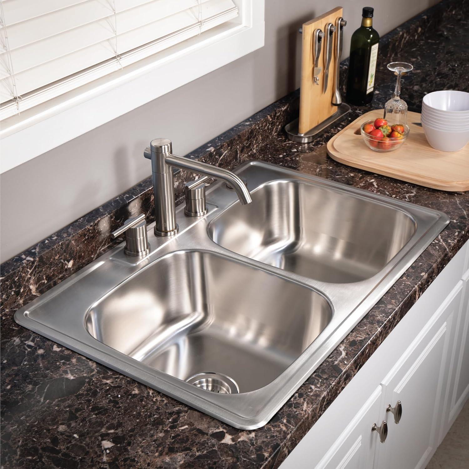 Glowtone 33'' L Drop-In Double Bowl Stainless Steel Kitchen Sink