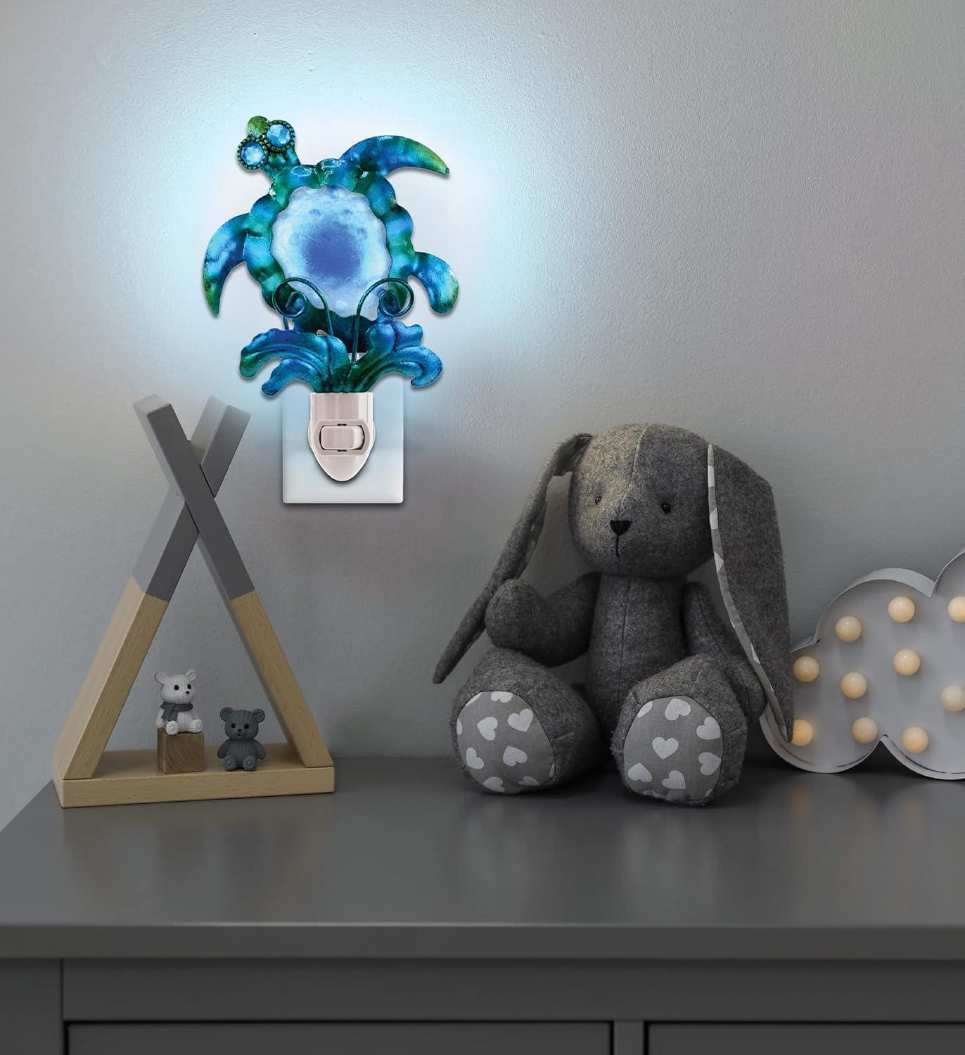 COTA Global Sea Turtle Night Light - Home Décor Wall Plug in Night Light with Switch, Unique Decorative Hand Made Metal & Glass Nightlight for Bathroom, Nursery, Hallway, Kitchen, Bedroom - 6.5 Inch
