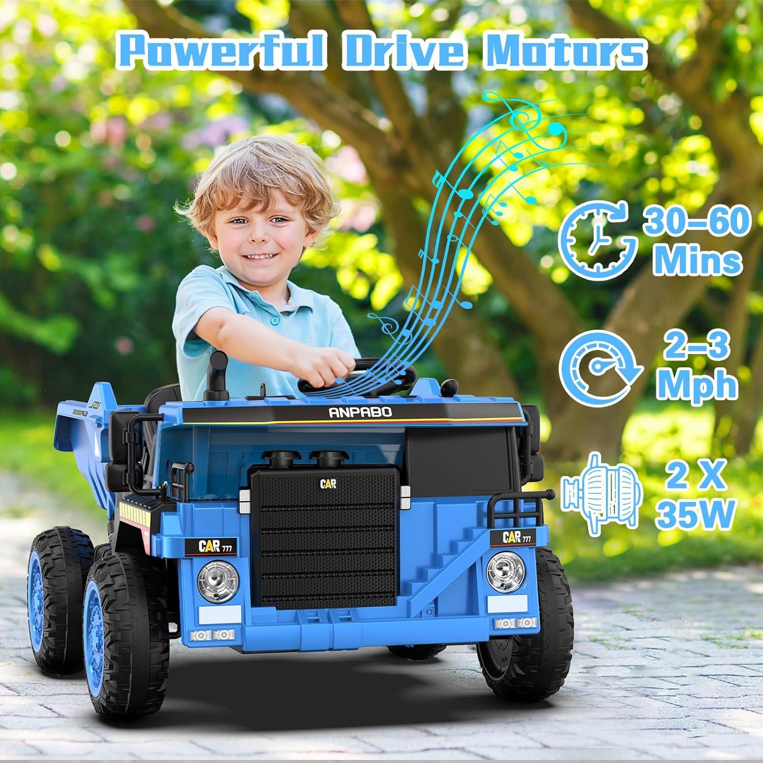 Blue 12V Battery-Powered Ride-On Dump Truck with Remote Control