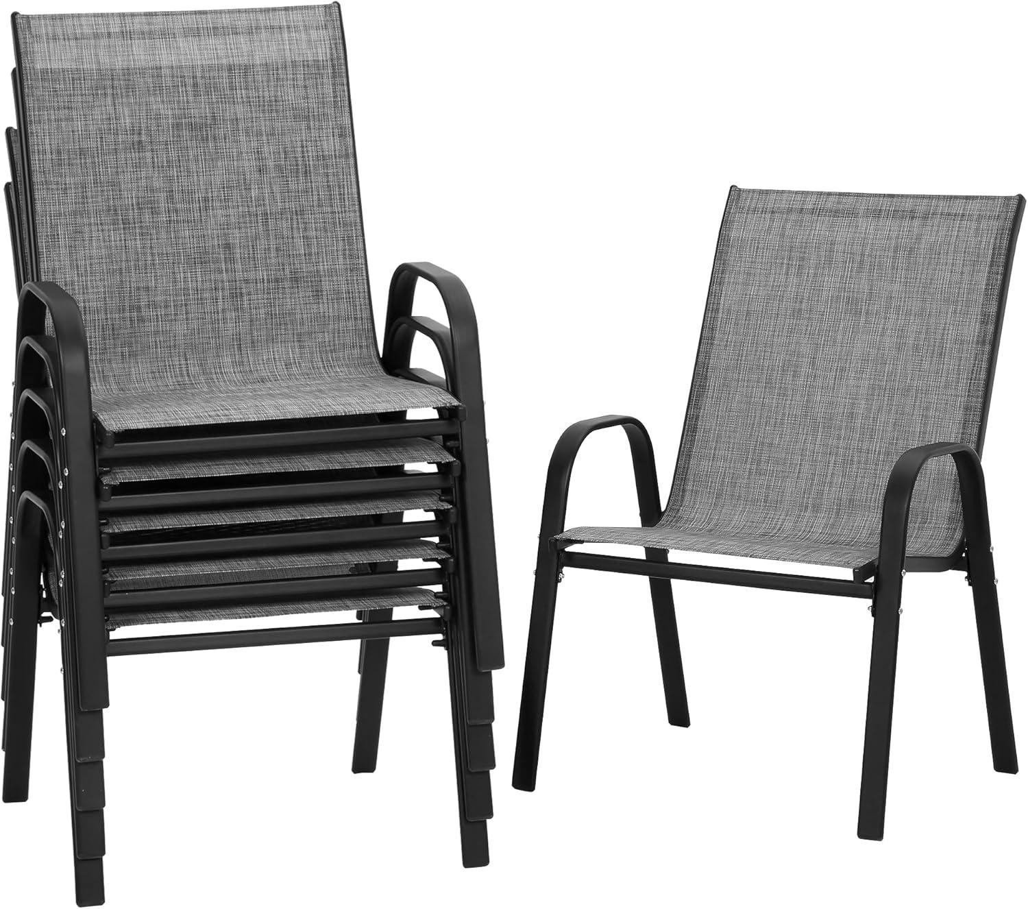 Vitarpatio Outdoor Patio Dining Chairs Set of 6, Stackable Patio Chairs Metal Outdoor Chair High Back Textilene Armchairs