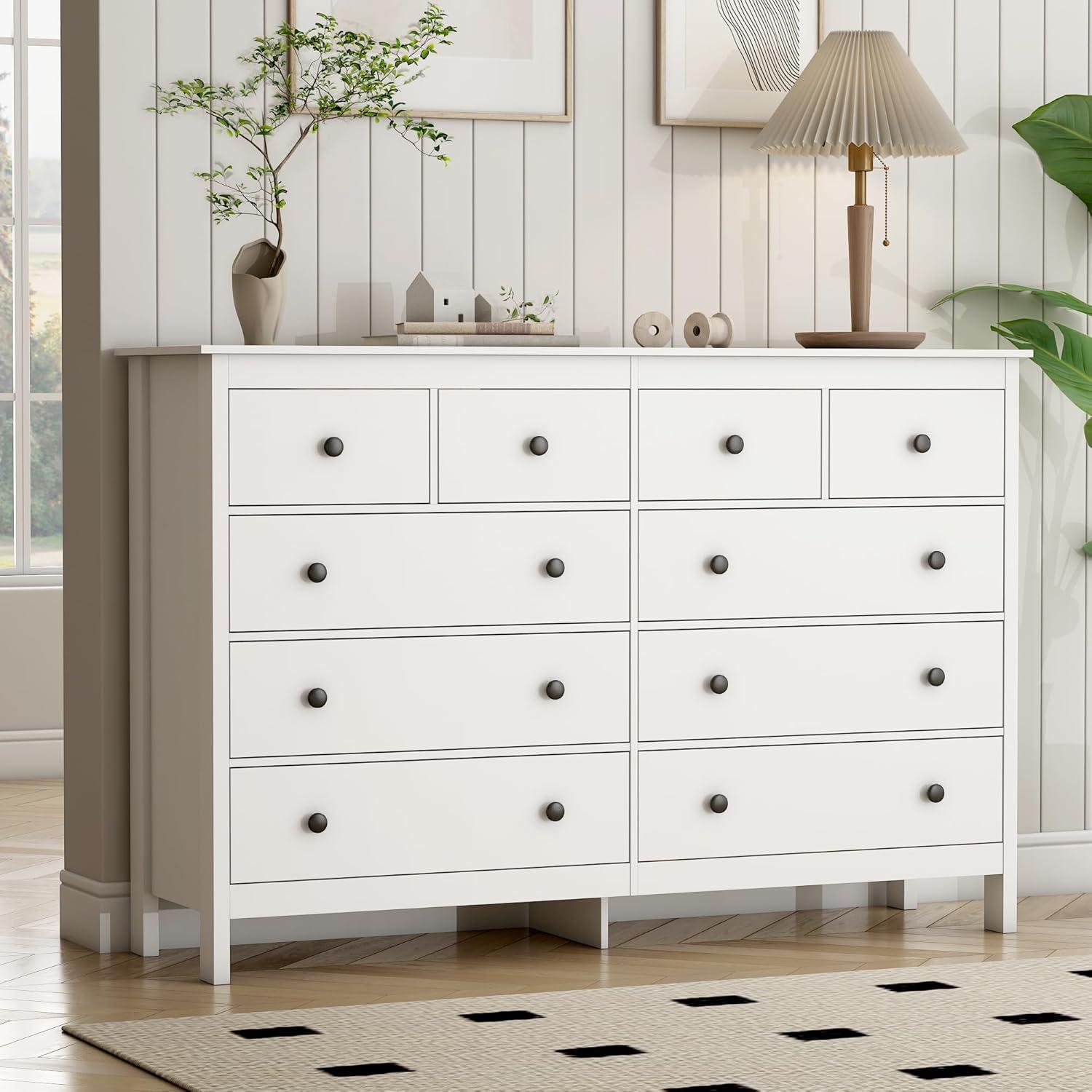 50" Modern White Dressers& Chests of Drawers, 8 Drawer Wide Dresser for Bedroom, Living Room